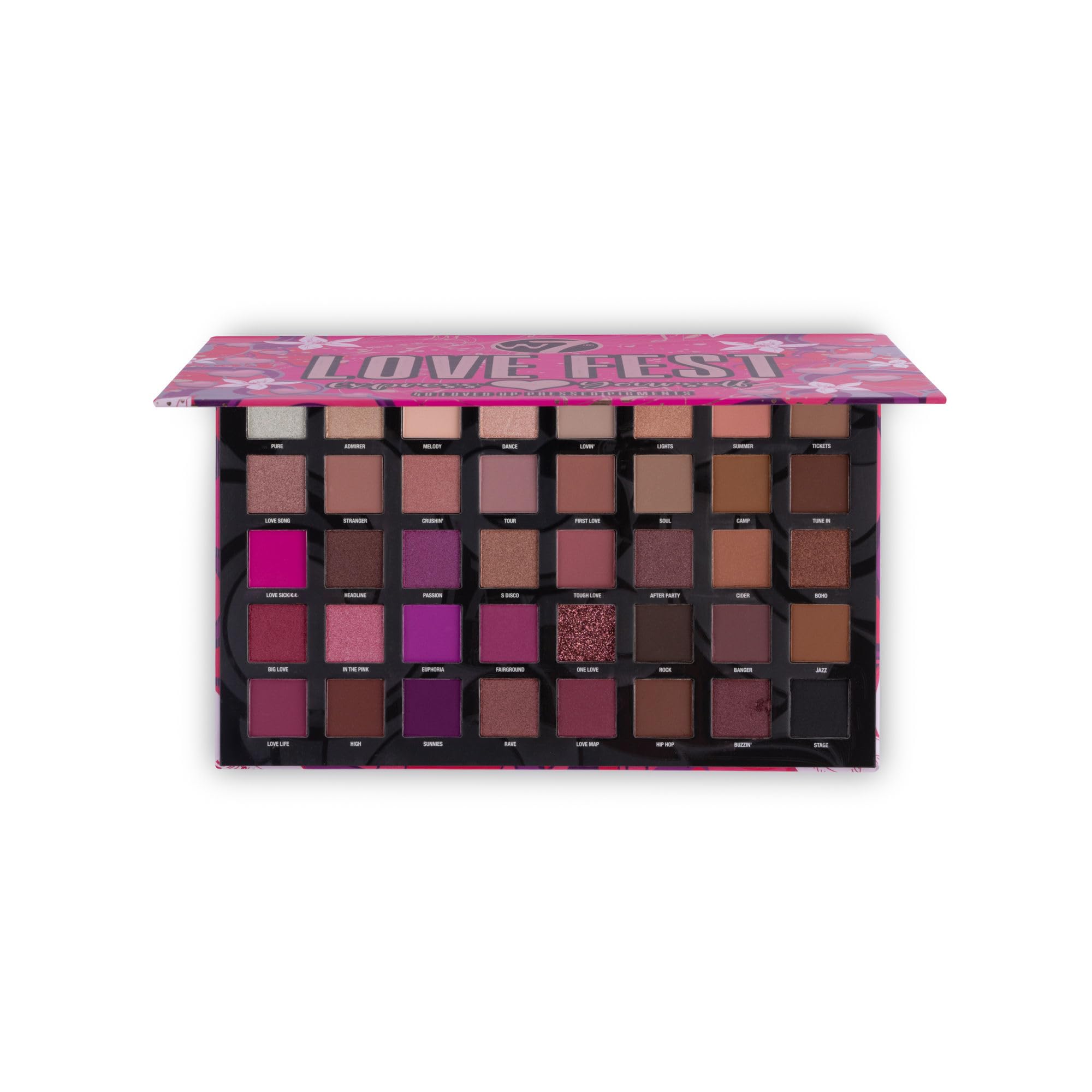 W7 Love Fest Pressed Pigment Palette - 40 Playful Party Colors With Matte, Shimmer, Glitters - Flawless Long-Lasting Bold Makeup