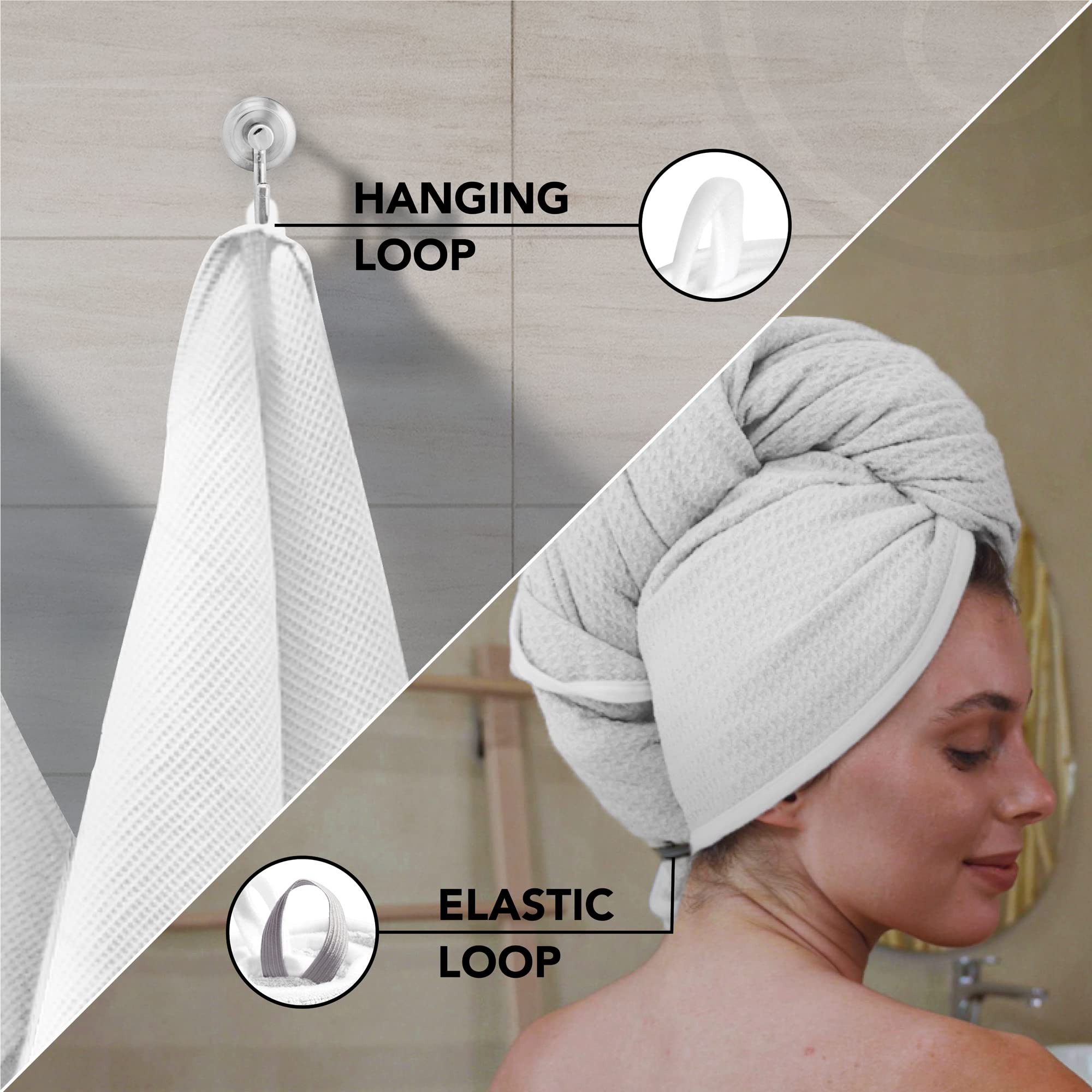 Premium Hair Towel for Drying Medium and Long Hairstyles - Easily Dry, Wrap and Twist - Color White