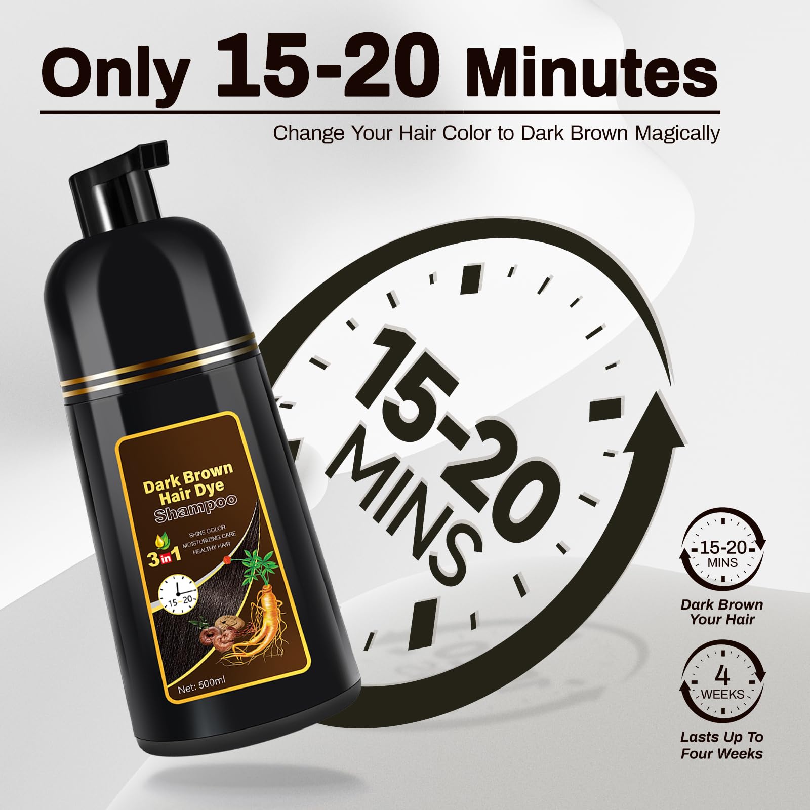 Cosmpro Dark Brown Natural Hair Dye Shampoo 3 in 1, 16.9 Fl Oz/500 ML, Semi-Permanent Gray Hair Coverage, Unisex, Natural Ingredients,