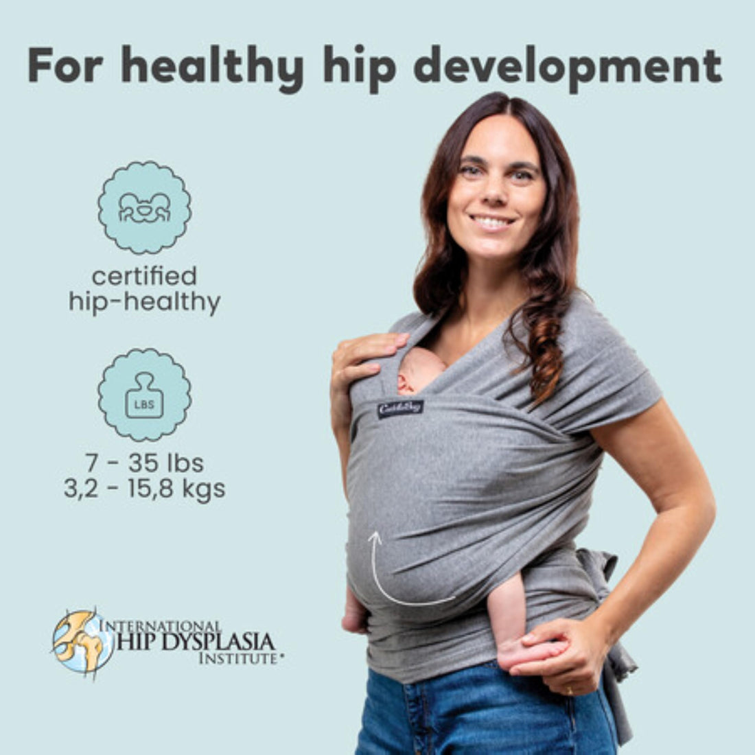 CuddleBug Hands-Free Baby Carrier - Soft & Stretchy Wrap - Newborn to Toddler 7-35 lbs - One-Size-Fits-All Hip-Healthy Holder (Gray)