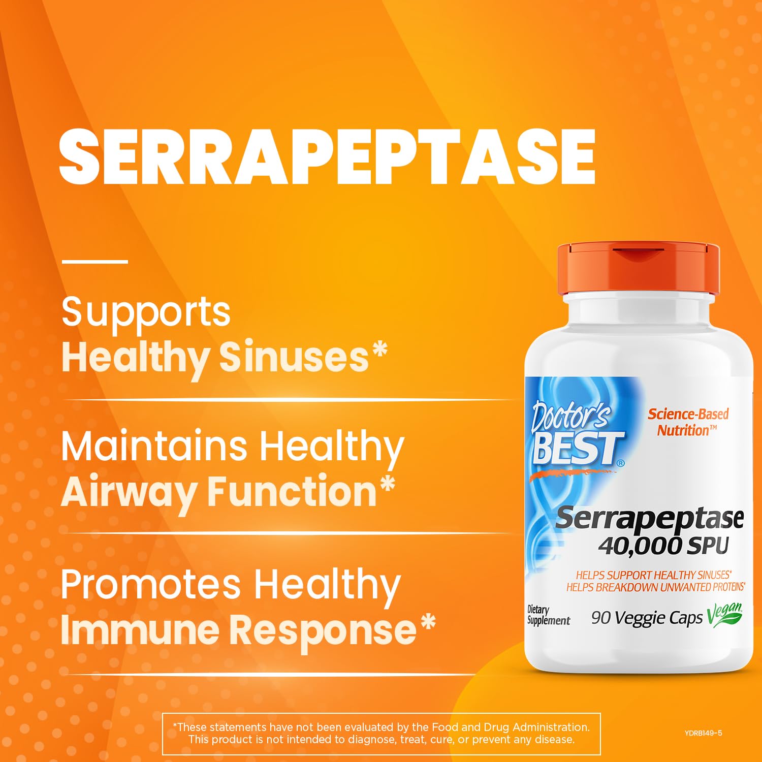 Doctors BEST Serrapeptase, 40,000 SPU, Supports Sinus Health, Non-GMO, Vegan 90 Veggie Caps