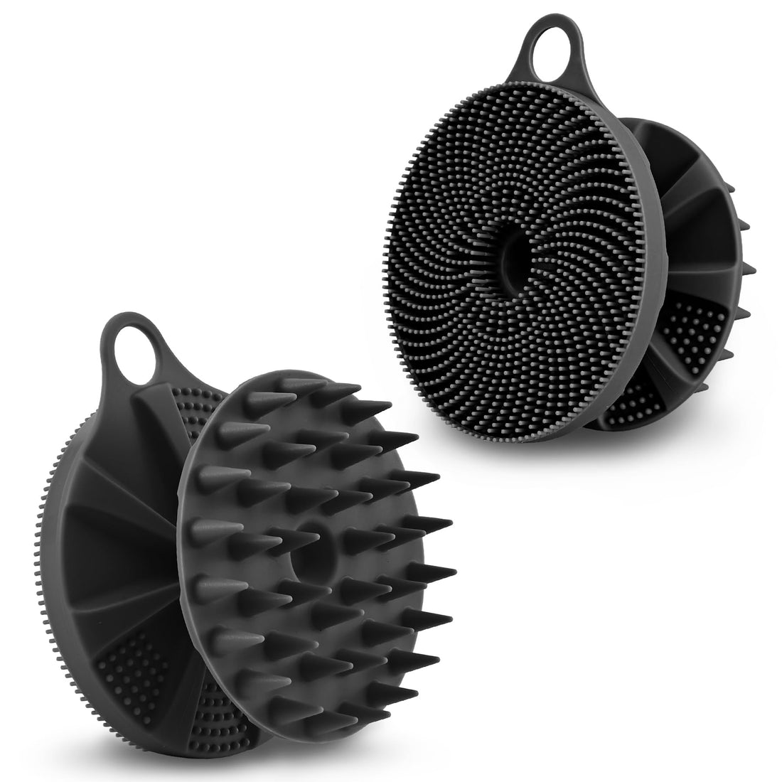 INNERNEED 2-in-1 Silicone Body Scrubber and Scalp Massager Shampoo Brush, Food-Grade Soft Material, More Hygienic, Easily Lather, Convenient for Travel, Gym, Business,etc (Black)