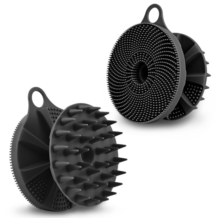 INNERNEED 2-in-1 Silicone Body Scrubber and Scalp Massager Shampoo Brush, Food-Grade Soft Material, More Hygienic, Easily Lather, Convenient for Travel, Gym, Business,etc (Black)