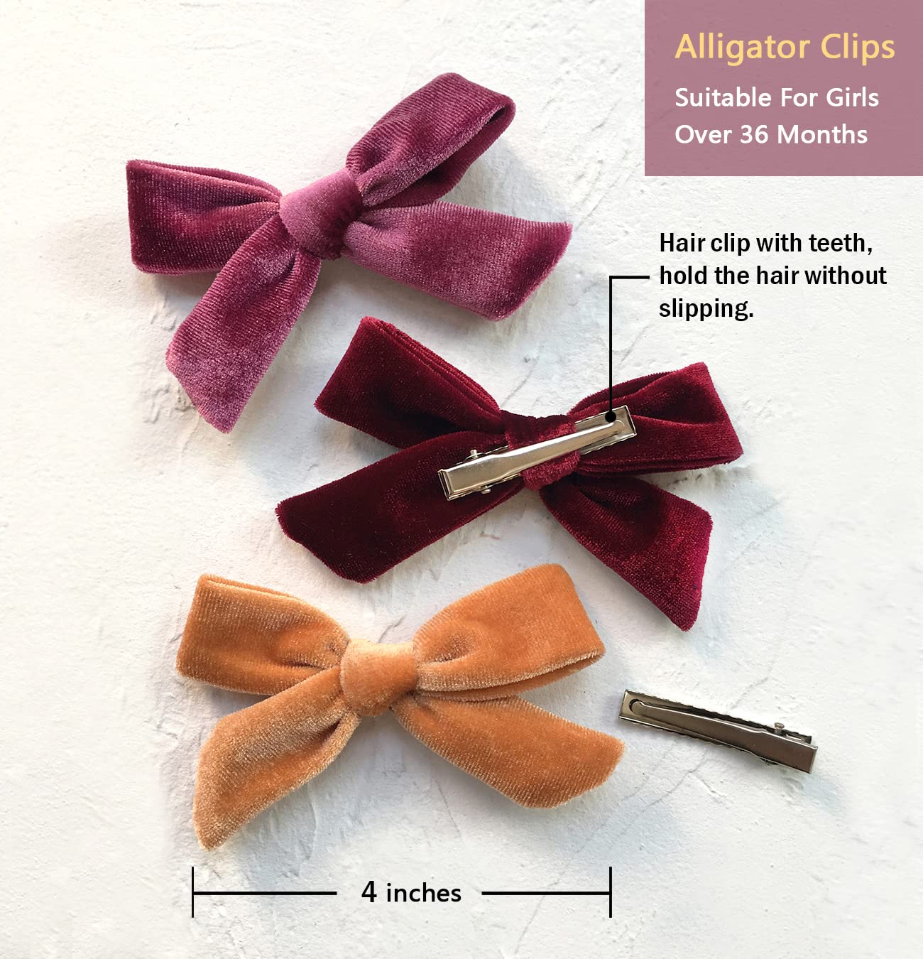 Cherssy Hair Bow Clips, Fall Baby Girls 4 Velvet Hair Boutique Accessories, 10Pcs Alligator Clips for Toddlers, Little Girls, School Girls, Teens