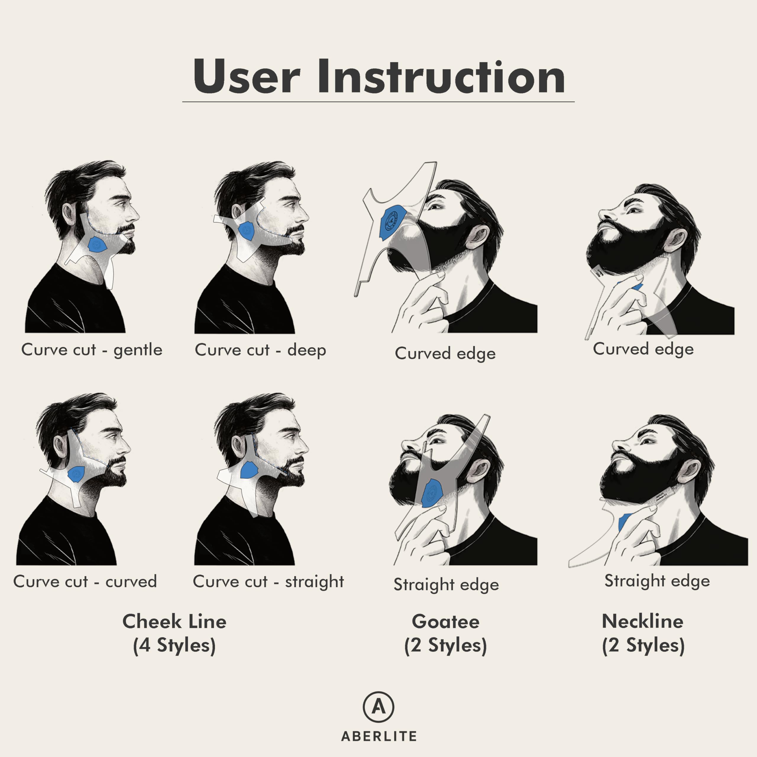 Aberlite ClearShaper 2.0 - Beard Shaper Kit w/Two Barber Pencils - Premium Shaping Tool - 100% Clear | Many Styles - The Ultimate Beard/Hair Lineup (US Patent) - Beard Stencil Guide Template Outliner