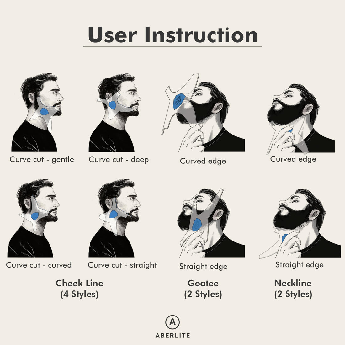 Aberlite ClearShaper 2.0 - Beard Shaper Kit w/Two Barber Pencils - Premium Shaping Tool - 100% Clear | Many Styles - The Ultimate Beard/Hair Lineup (US Patent) - Beard Stencil Guide Template Outliner