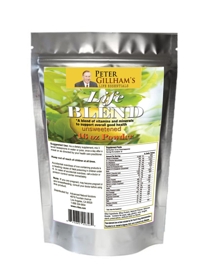 Peter's Choice Life Blend, 16oz, Multivitamin & Mineral Powder, Unsweetened, 32 Servings per Container. Made in The USA