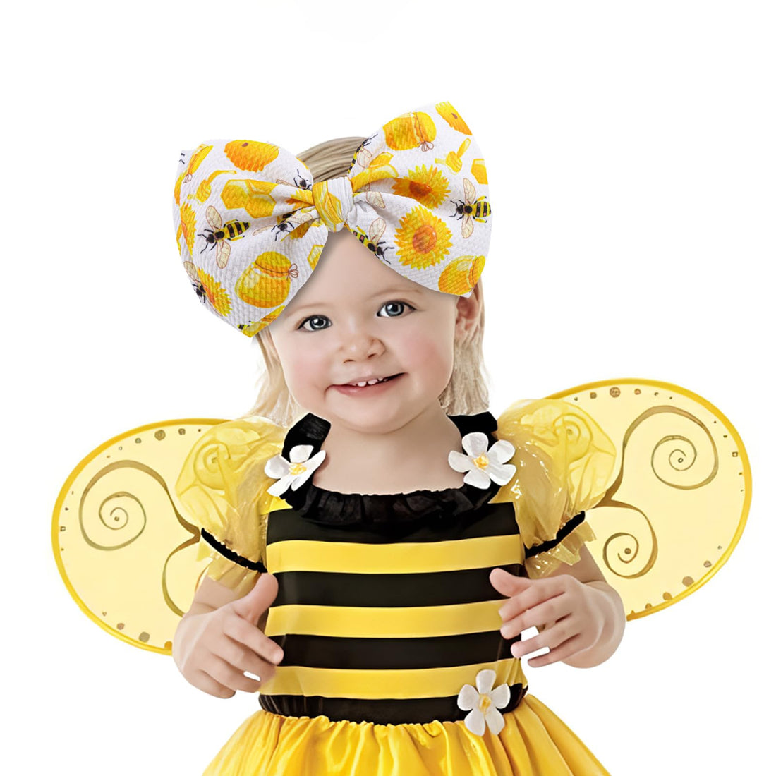 YanJie Hairband, Baby Girls Headband with Bow, Sunflower Printed, Wide Headbands, Elastic Hair Bow Headwrap, Knotted Headband, Newborn Infant Toddlers Hair Accessories, Bee, 2 Count