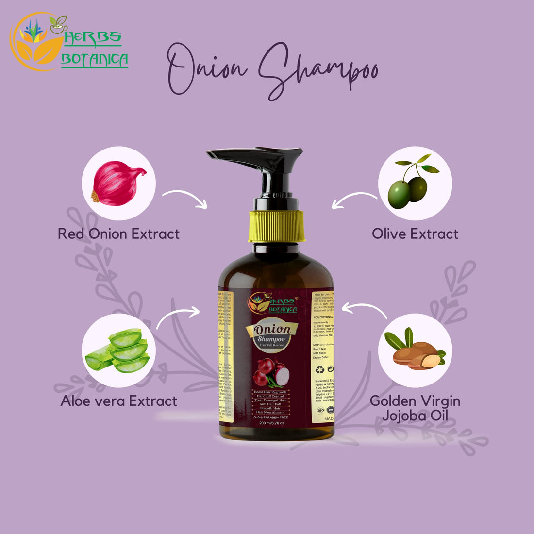 Onion Shampoo for Hair Growth – Enriched with Caffeine, Curry Leaf & Indian Alkanet Root – Controls Hair Fall & Dandruff – Onion Shampoo and Conditioner Alternative – 6.76 fl oz by Herbs Botanica