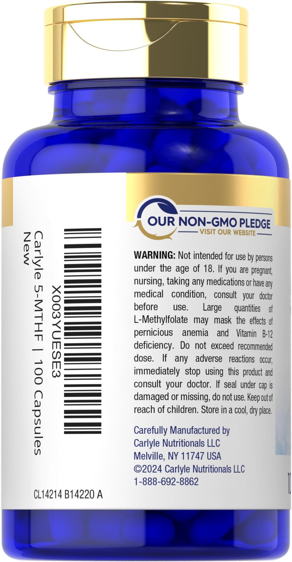 Carlyle 5-MTHF Supplement 15mg | 100 Capsules | L-Methylfolate | Non-GMO, Gluten Free | Premium Quality