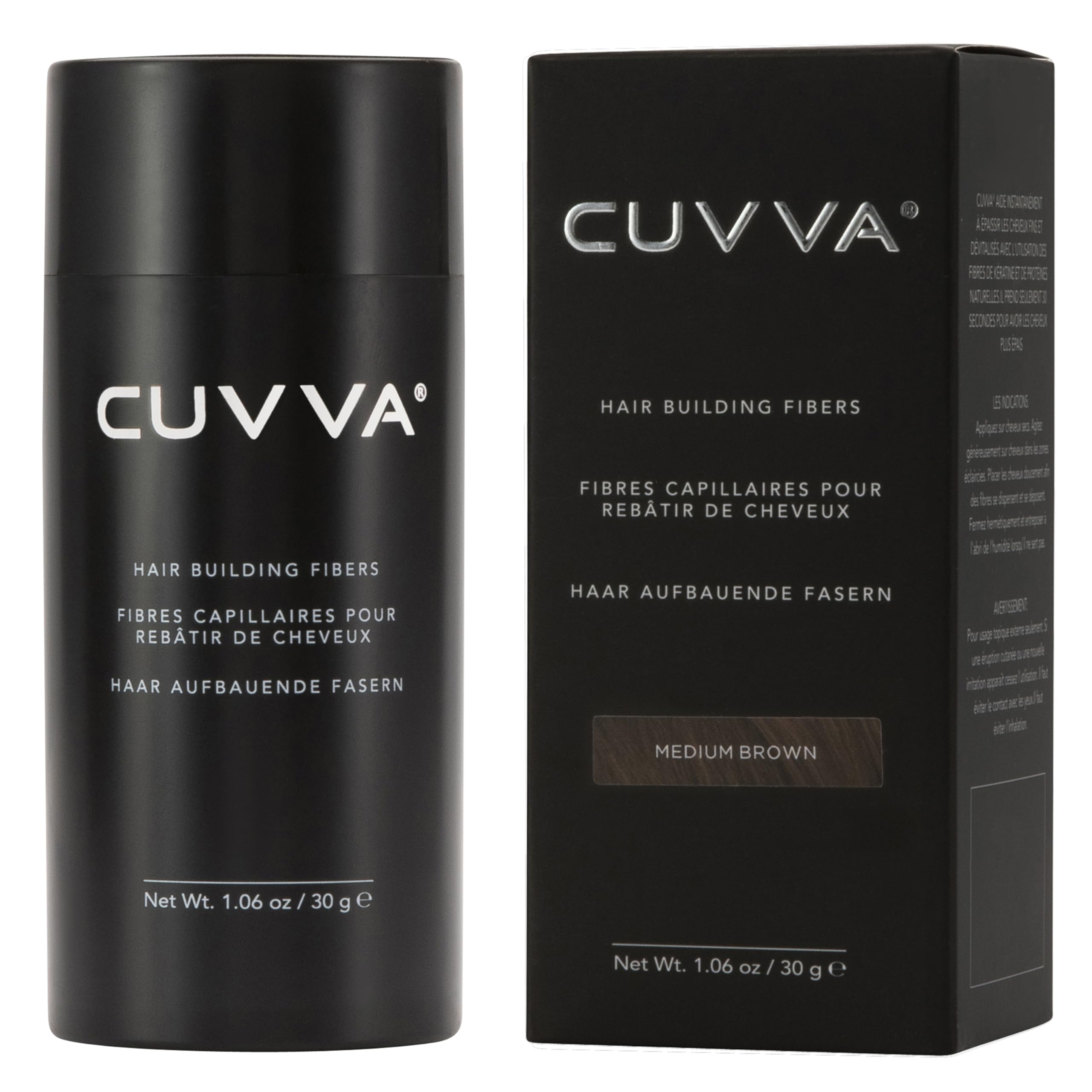 Hair Building Fibers by CUVVA for Fine & Thinning Hair (MEDIUM BROWN) - Thicker Looking Hair in 15 Seconds - 13 Different Shades for Men & Women - 1.06oz