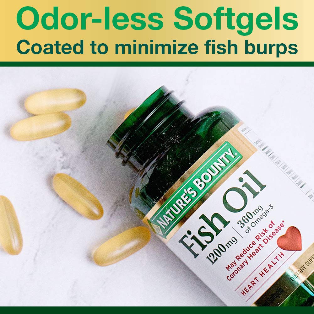 Nature's Bounty Fish Oil, Supports Heart Health, 1200 Mg, 360mg Omega-3, 200 Odorless Coated Softgels