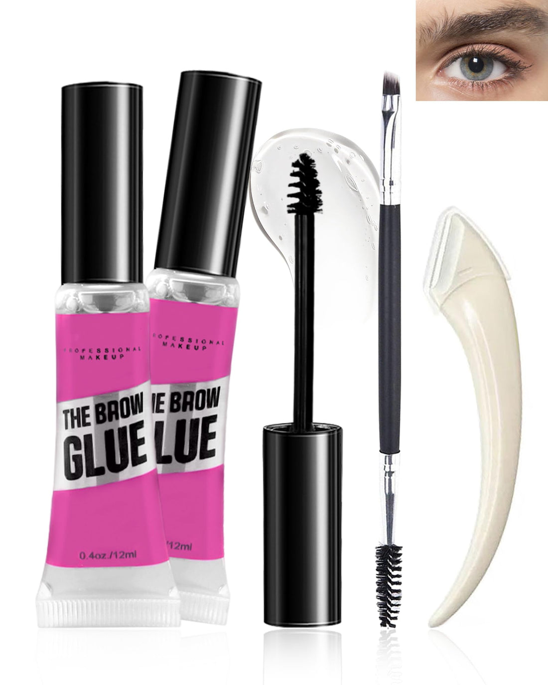 Waterproof Brow Gel Clear-2PCS Strong Hold Eyebrow Gel,Eyebrow Mascara Long-Lasting Quick-Drying Transfer-Proof Brow Setting Gel, Brow Shaping Gel for Natural-Looking Brows, Women Gift Eye Makeup-00#