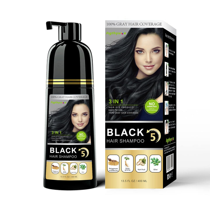3 in 1 Semi-Permanent Black Hair Dye - 13.5 FL Oz, 100% Grey Coverage, Hair Color Shampoo