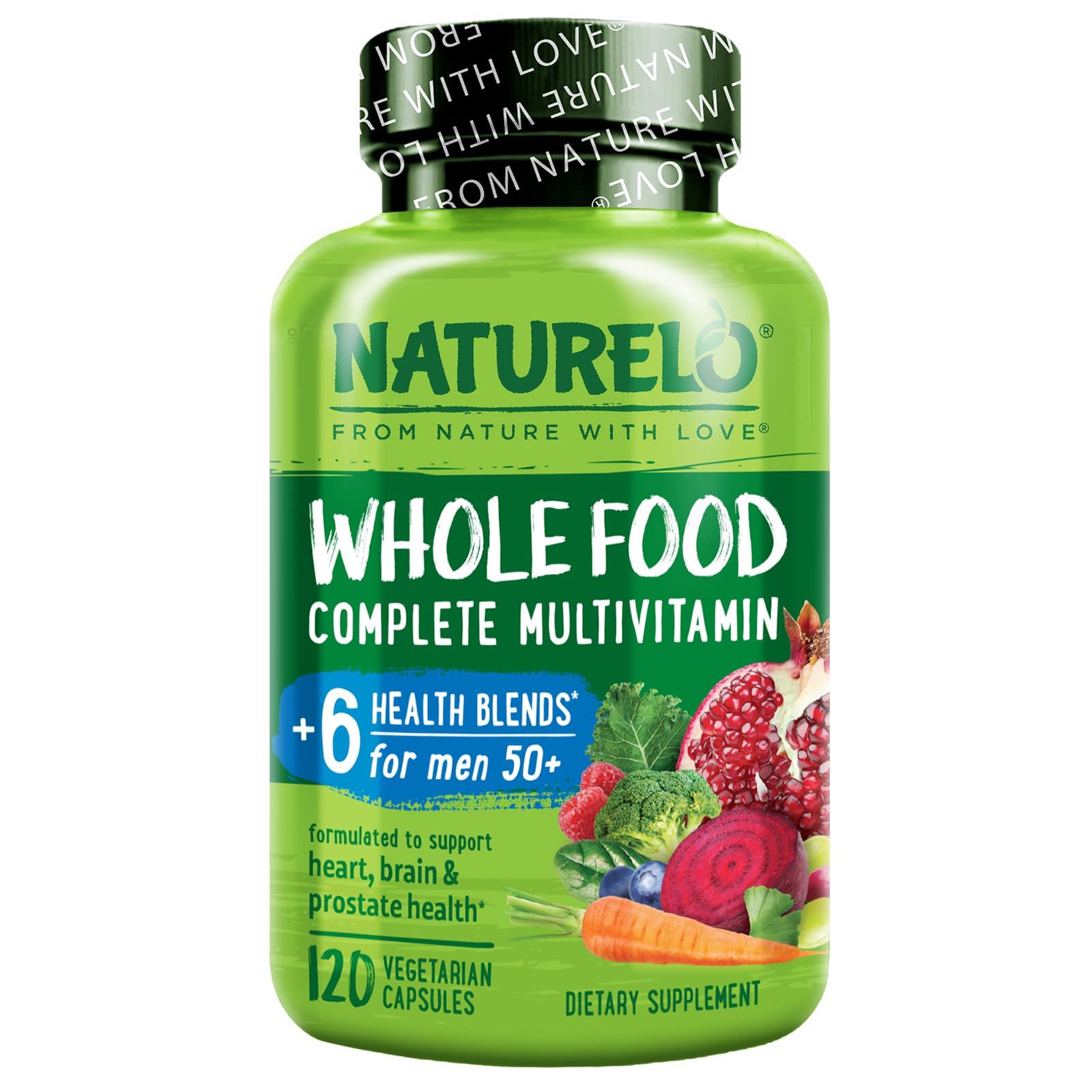 NATURELO Whole Food Multivitamin for Men 50+ - with Vitamins, Minerals, Organic Herbal Extracts - Vegan Vegetarian - for Energy, Brain, Heart and Eye Health - 120 Capsules