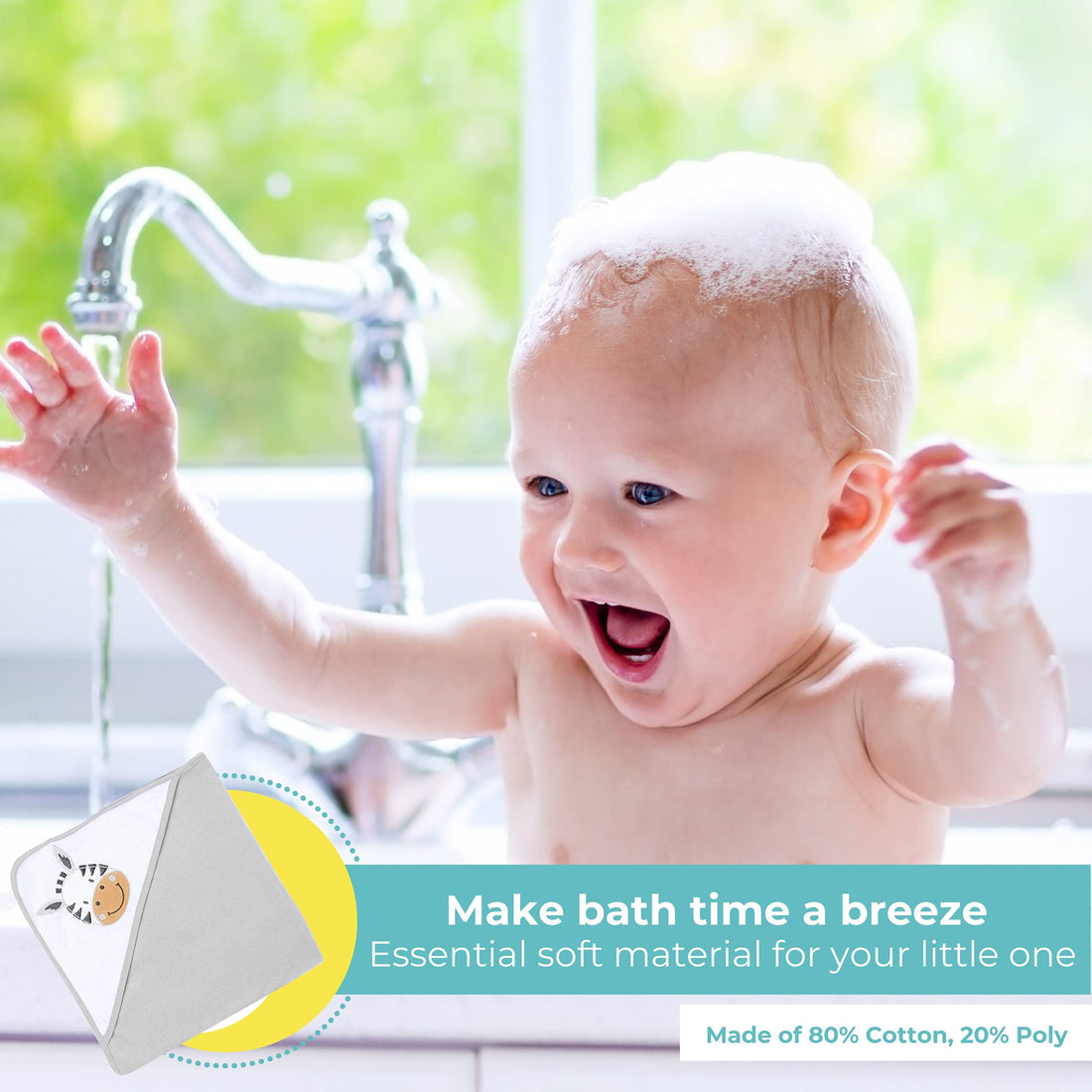 Spasilk 23-Piece Soft Terry Hooded Bath Towel and Washcloth Gift Set, 3 Baby Towels and 20 Baby Washcloths for Unisex Newborn Bath Essentials, Ideal, White Zebra