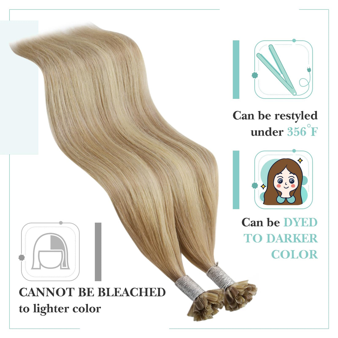 16, Dark Ash Brown With Golden Blonde: Youngsee 16 Remy Keratin U Tip Hair Extensions Human Hair Golden Blonde With Medium Blonde Hot Fusion Keratin Bonded Utip Hair Extensions 50Gram/Se