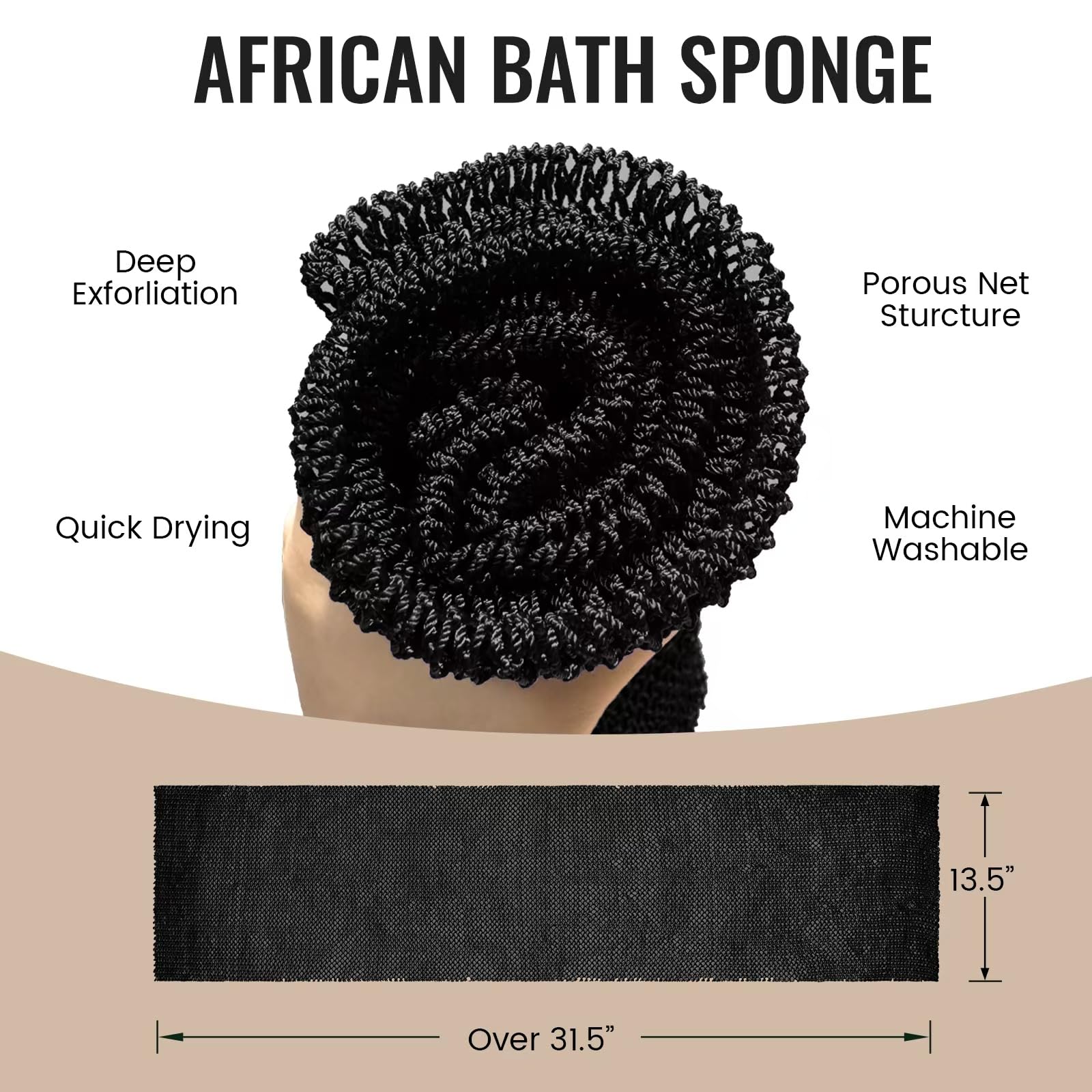 2 Pieces African Net Sponge, African Exfoliating Net Rip-Resistant Loofah Exfoliating, Body Back Scrubber for Shower, Long Nylon Exfoliating Back Washcloth Towel for All Skin Daily Use