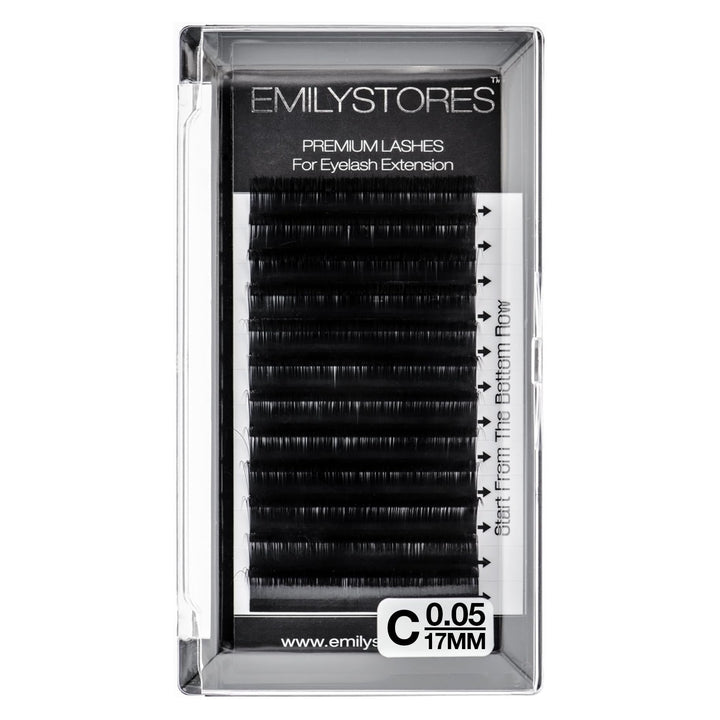 17MM : EMILYSTORES 0.05mm Thickness C Curl 17mm Length Lashes Slik Mink Eyelashes For Eyelash Extensions Single Size One Tray