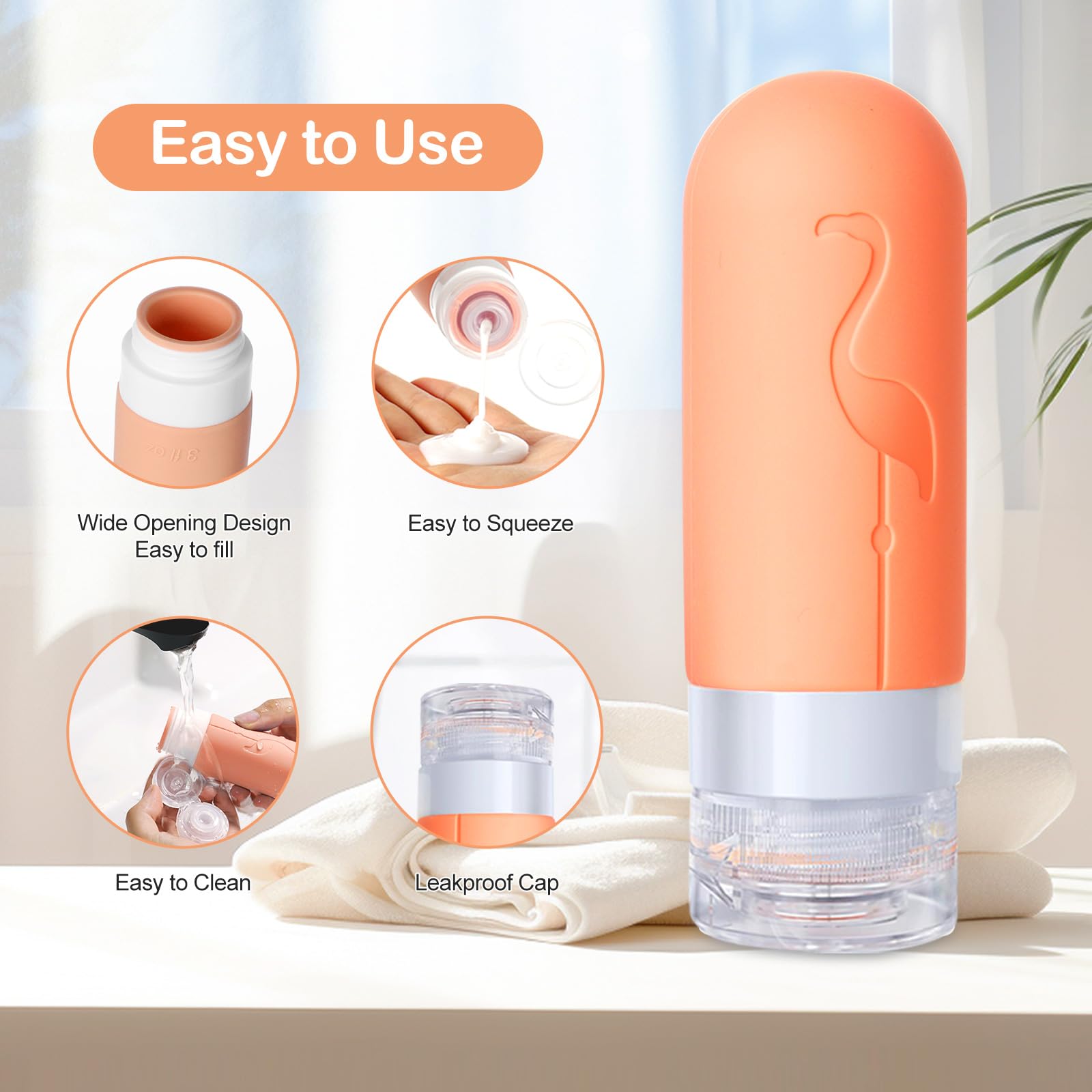 Vipop Empty 3 oz Travel Size Bottles Toiletries Containers for Toiletries Liquids,Small Silicone Mini Refillable Leak Proof TSA Approved Travel Bottles for Creams Shampoo and Conditioner Traveling