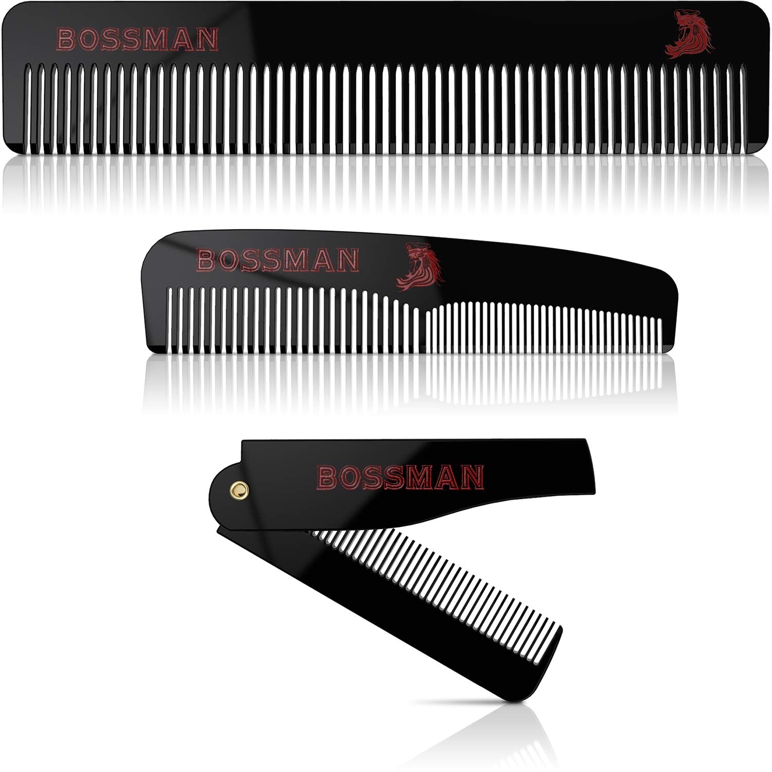 BOSSMAN SET OF 3 ACETATE BEARD, MUSTACHE, HAIR COMBS
