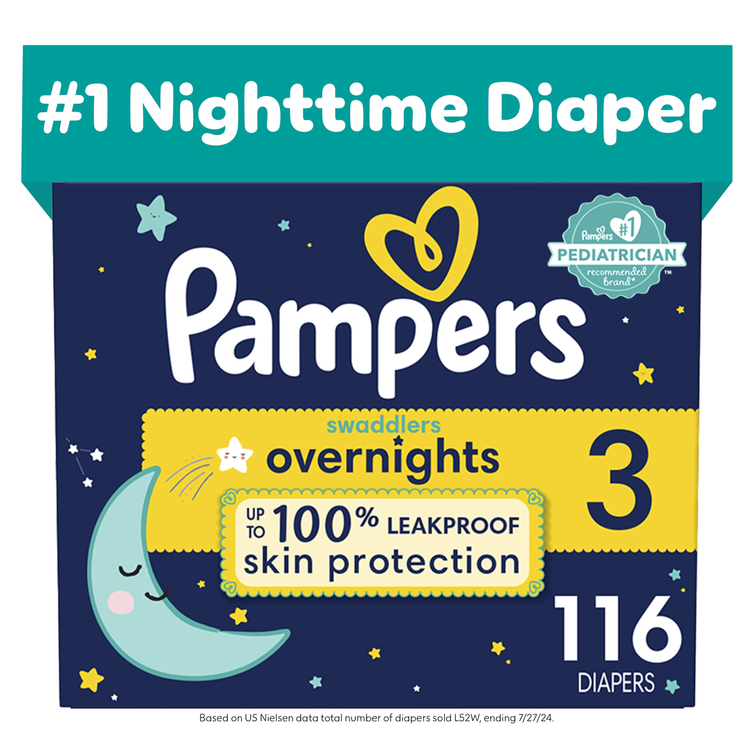 Diapers Size 3, 116 Count - Pampers Swaddlers Overnights Disposable Baby Diapers, Enormous Pack (Packaging May Vary)