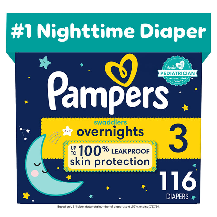 Diapers Size 3, 116 Count - Pampers Swaddlers Overnights Disposable Baby Diapers, Enormous Pack (Packaging May Vary)