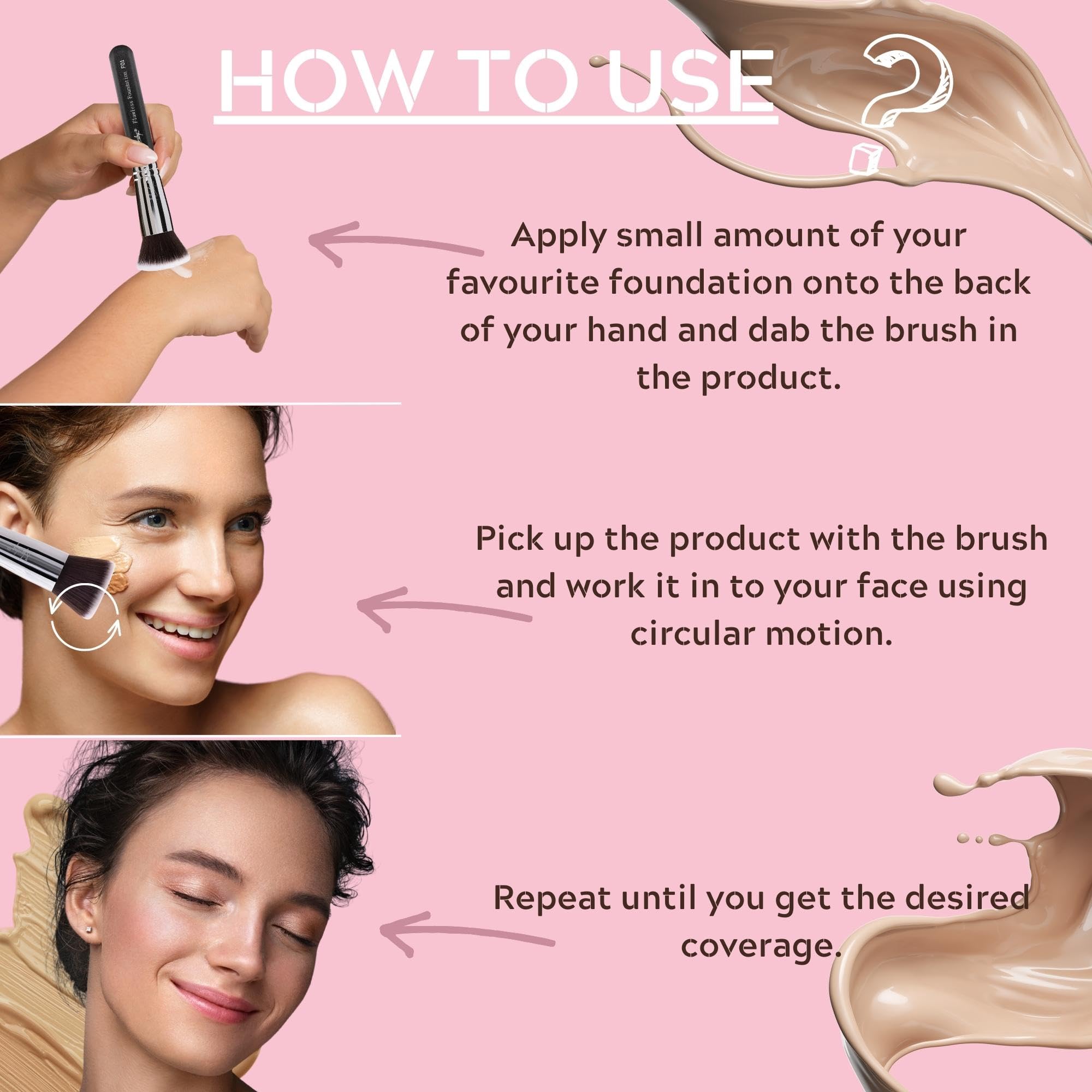 F02 Flat Top, Onyx Black : Nanshy Flat Fop Foundation Kabuki Makeup Brush - Flawless HD Application Blending of Liquid or Cream - Onyx Black