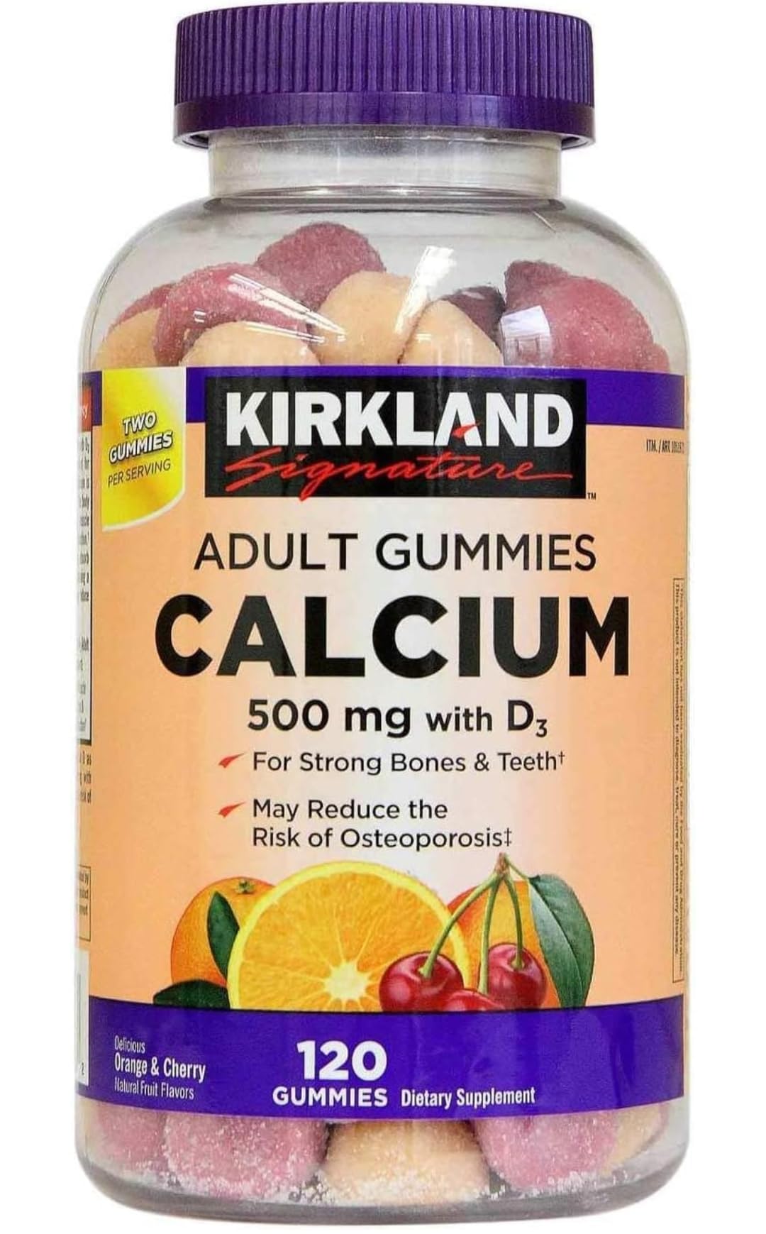 Kirkland Signature Chewable Calcium with Vitamin D3 Adult Gummies, 120 ct x 1 Bottle