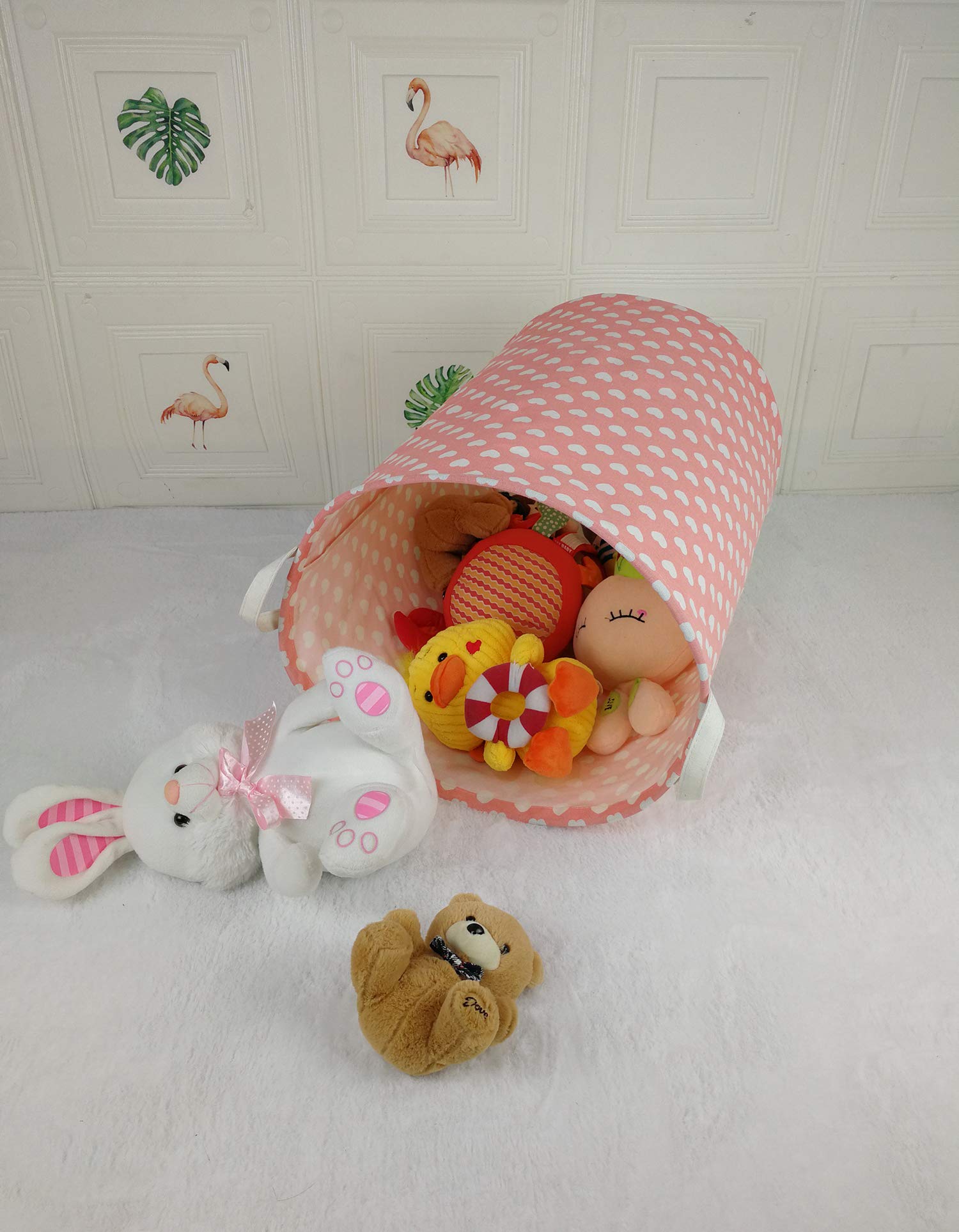 MAIZMZ Pink Laundry Basket Kids Hamper Storage Bins Girls Nursery Hamper Waterproof Organizer Toy Box Large Canvas Collapsible Chest for for Bedroom,Clothes Organizer Basket,Toys Bin,Room Decor