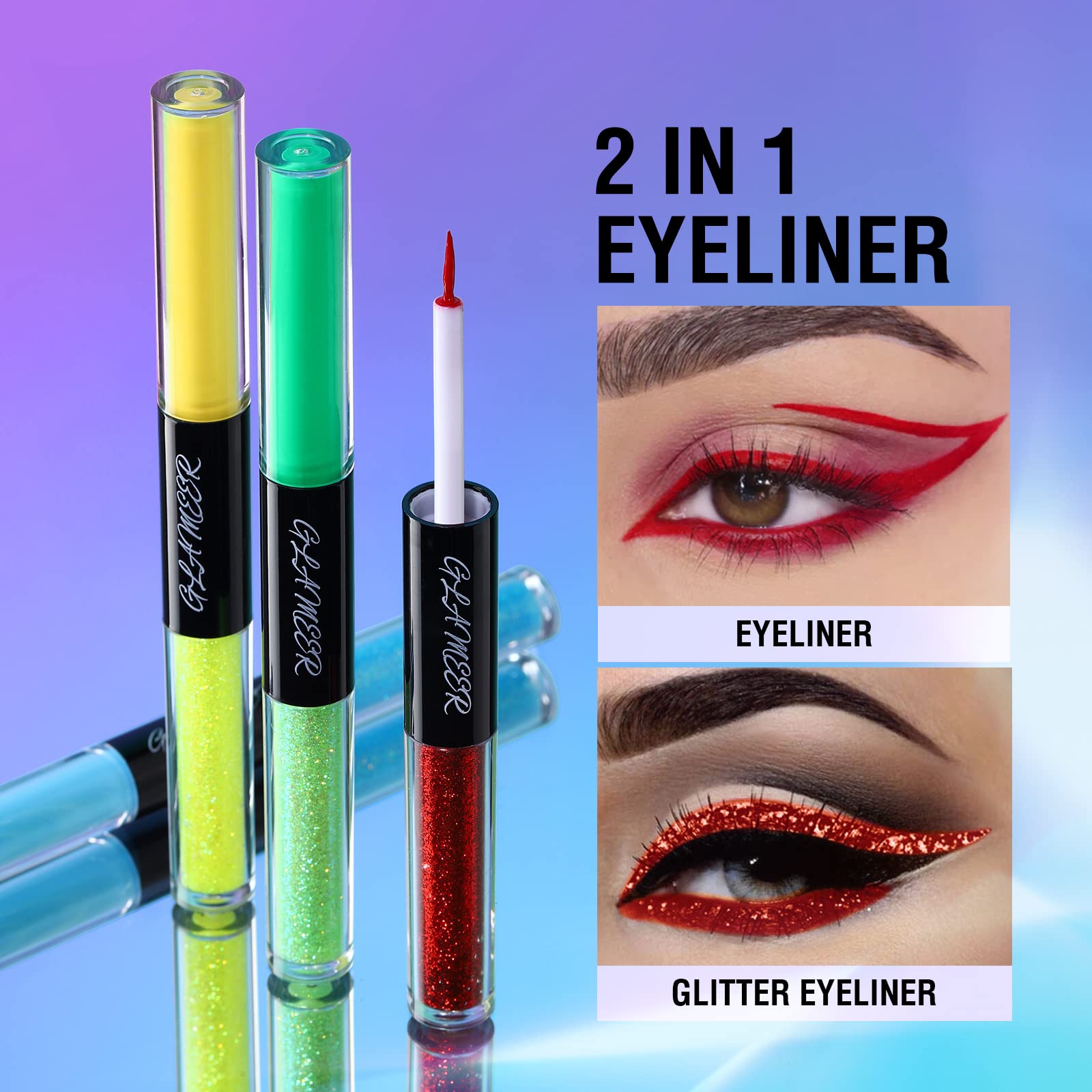 GLAMEER 8 Colors Double Side Liquid Eyeliner,Colorful Eyeliner Pencil