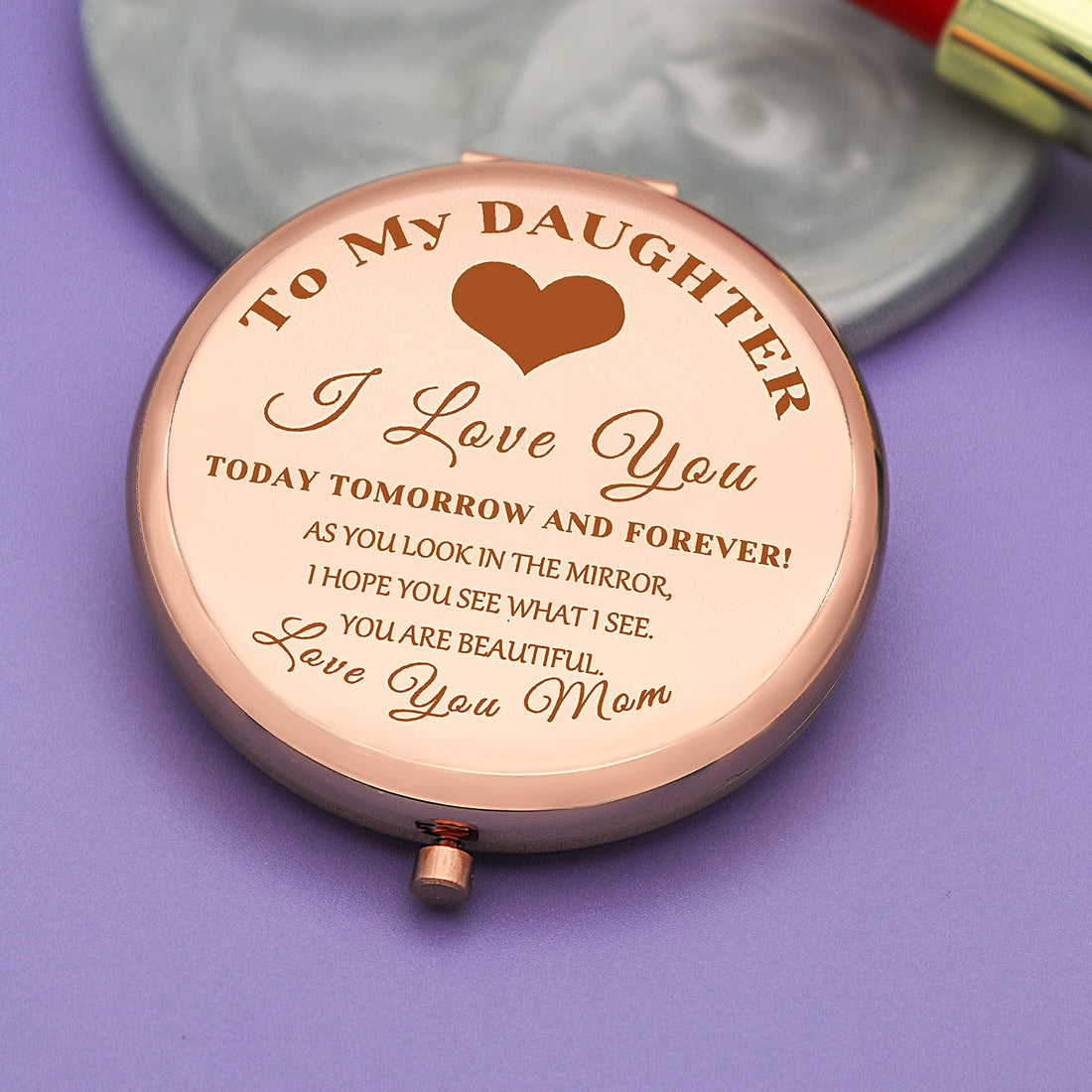 Jielahua Daughter Inspirational Gift, Daughter Gifts from Mom, Daughter Birthday Gift Ideas, Rose Gold Compact Makeup Mirror for Her, Daughter Christmas Graduation Wedding Gift, Present for Daughter