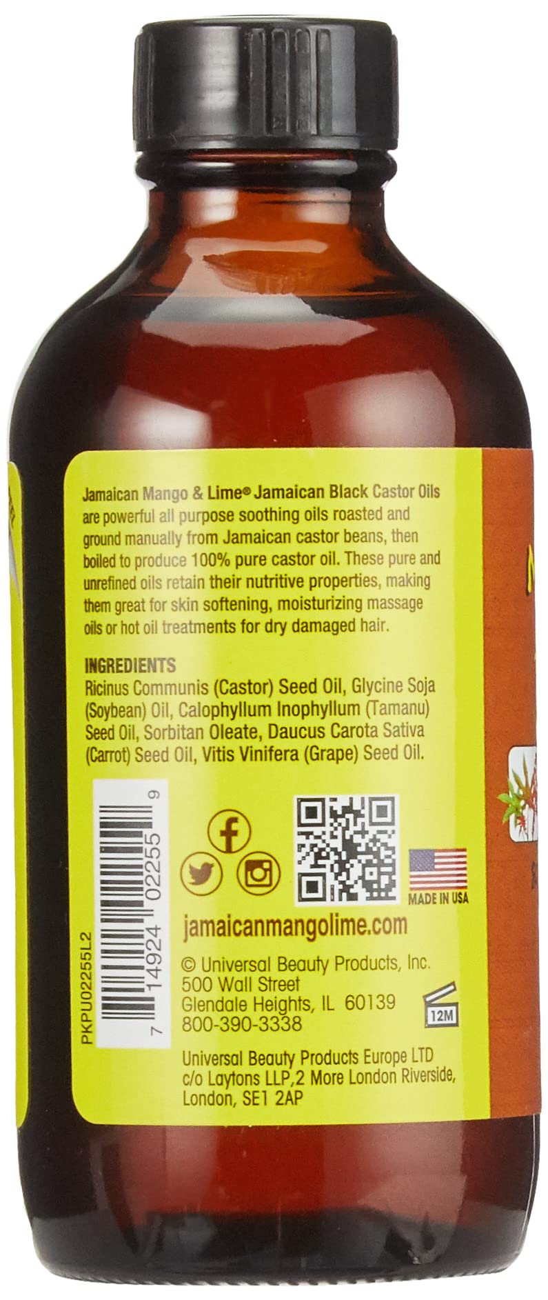 Jamaican Mango & Lime Black Castor Oil (Original) 4 Oz