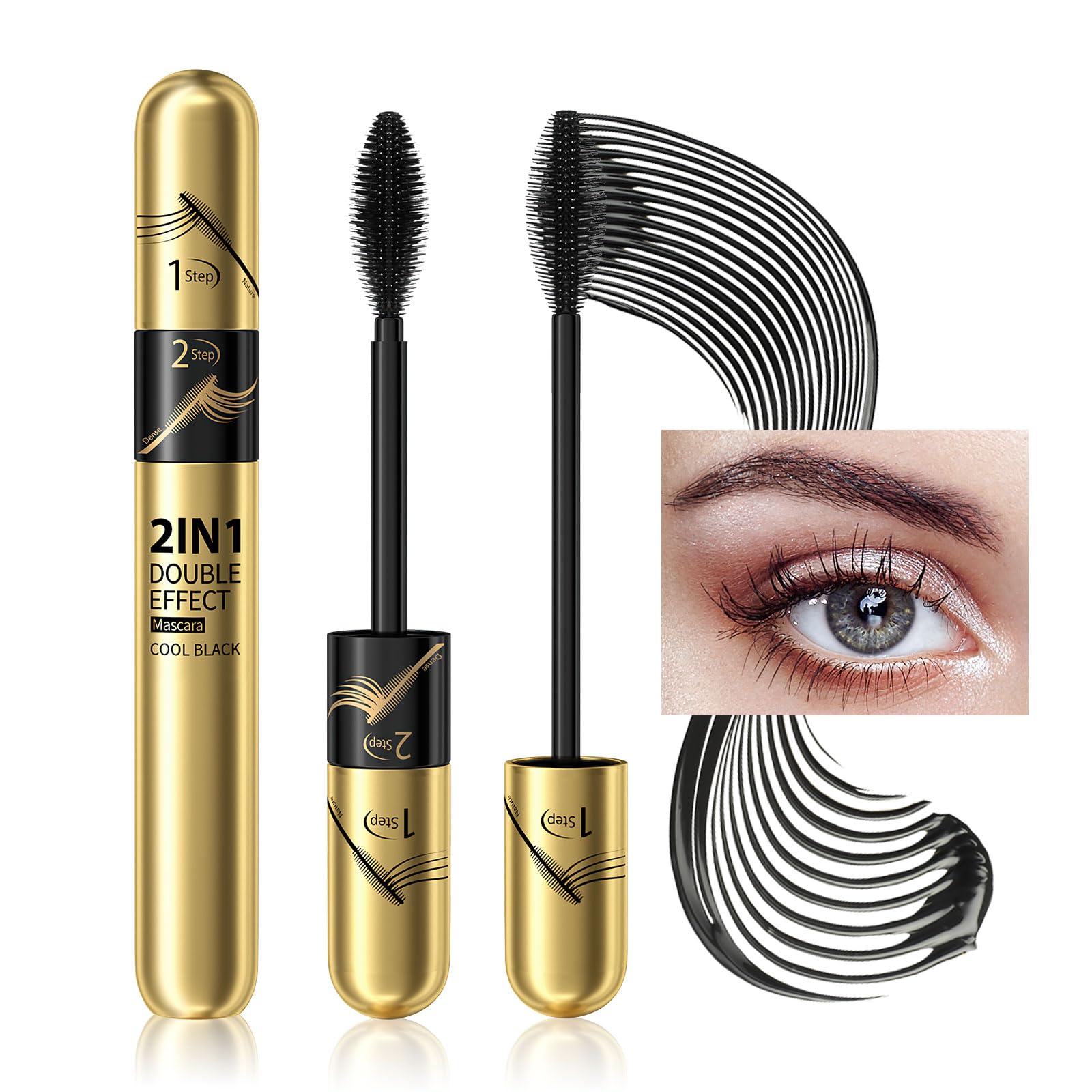 Tubing Mascara Instant Extensions - Black 2-1 Curling Eyelashes and No Clumping, Waterproof Mascara for Volumizing and Lengthening, Create Natural Eye Makeup (0.28 fl. oz)