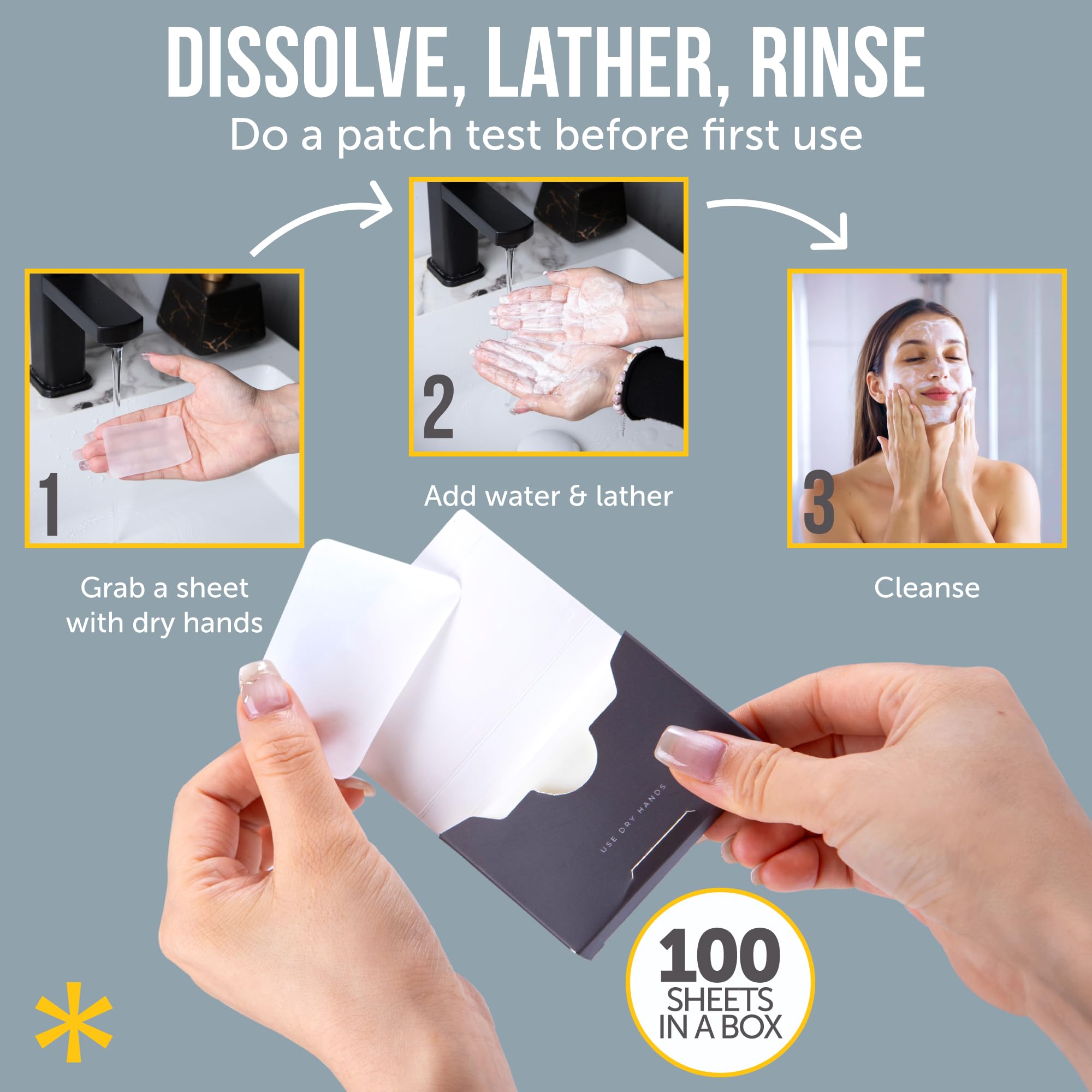 CLARIAL Glycolic Acid Soap Sheets - 100 Exfoliating Peel Face Wash - Travel Size Facial Cleanser with Vitamin C, Retinol, Kojic Acid, Collagen - Anti Aging and Minimizes Pores and Scars - 2 Pack