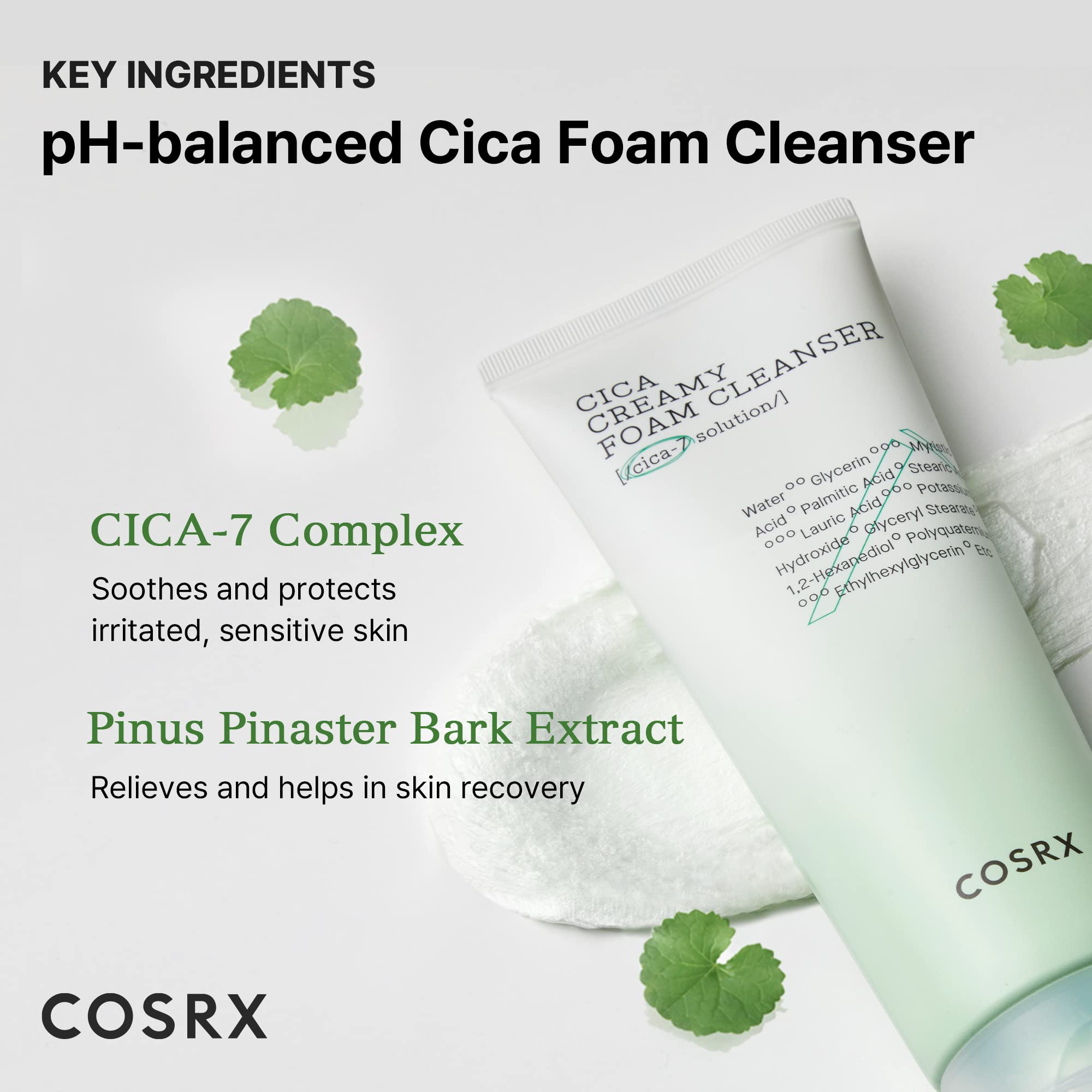 COSRX Pure Fit Cica Creamy Foam Cleanser, 5.07 fl oz / 150ml | Mild Cleanser for Sensitive Skin | 91% Naturally Derived Centella Complex | Animal Testing Free, Paraben Free, Korean Skin Care
