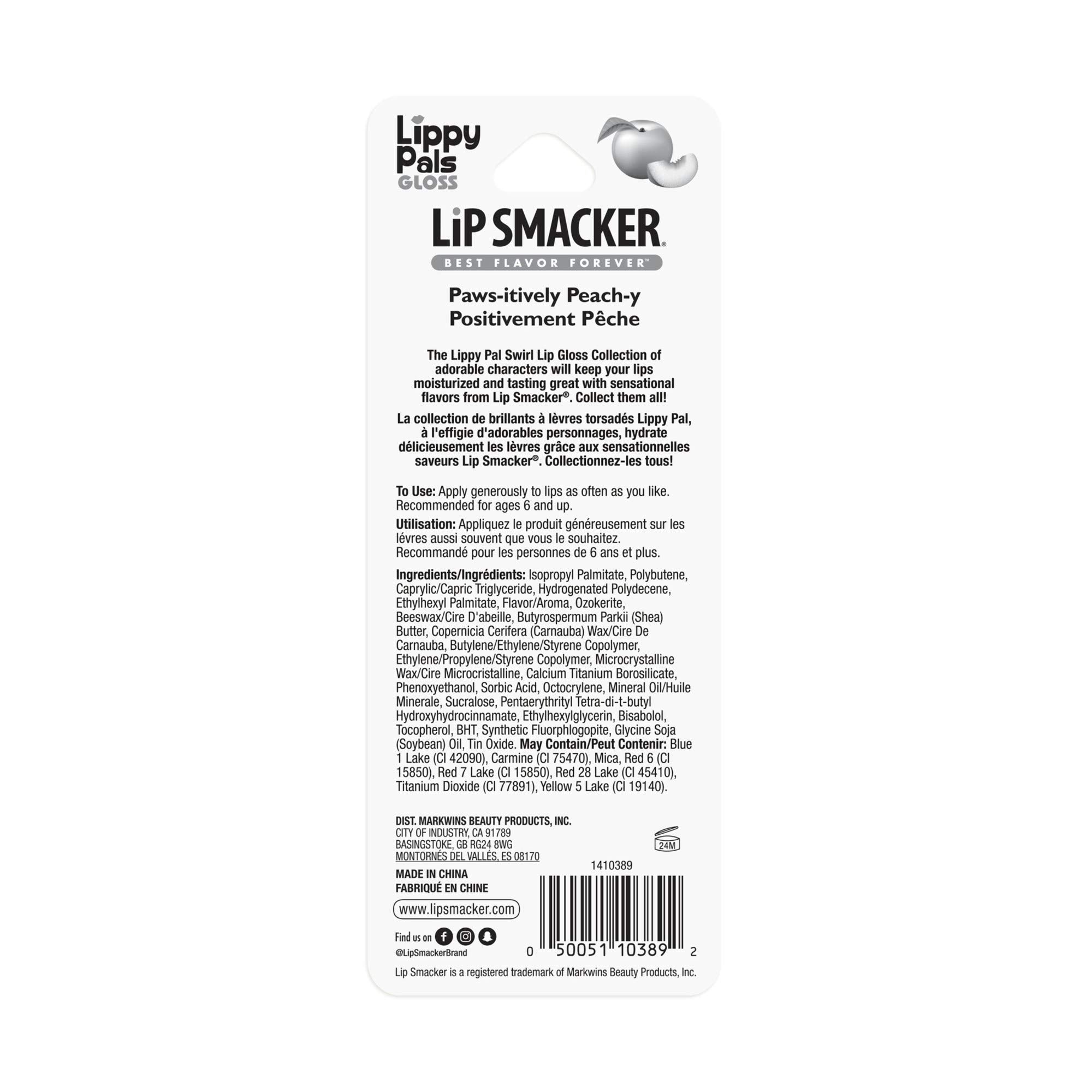 Lip Smacker Lippy pal swirl lip gloss, Panda - Paws-Itively Peachy, 0.14 Ounce