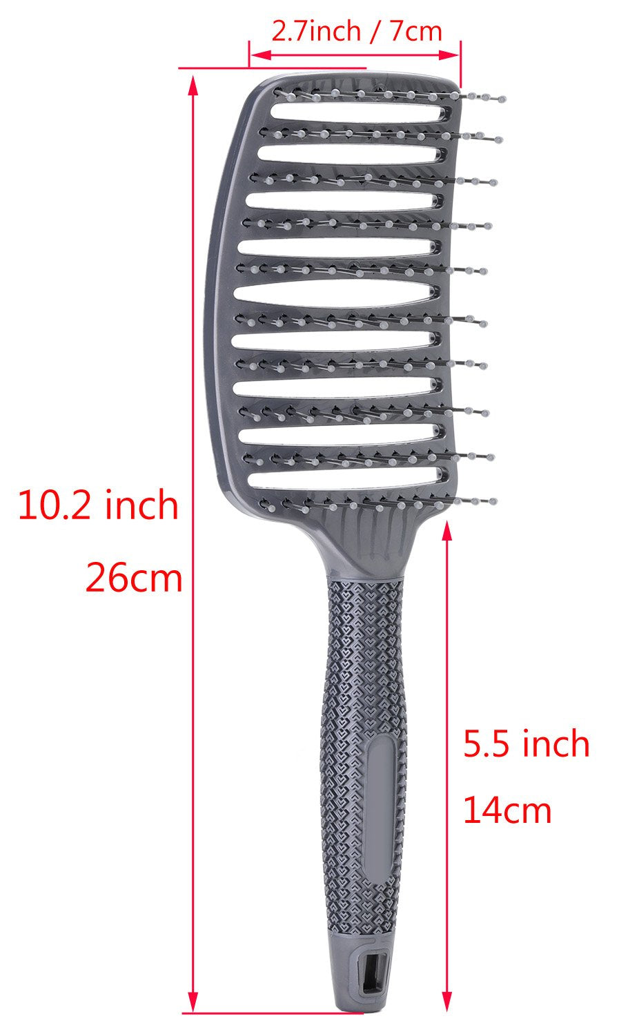 Curved Vent Brush, Barber Blow Drying Brush with Nylon Detangling Pins, Anti-Static - Grey