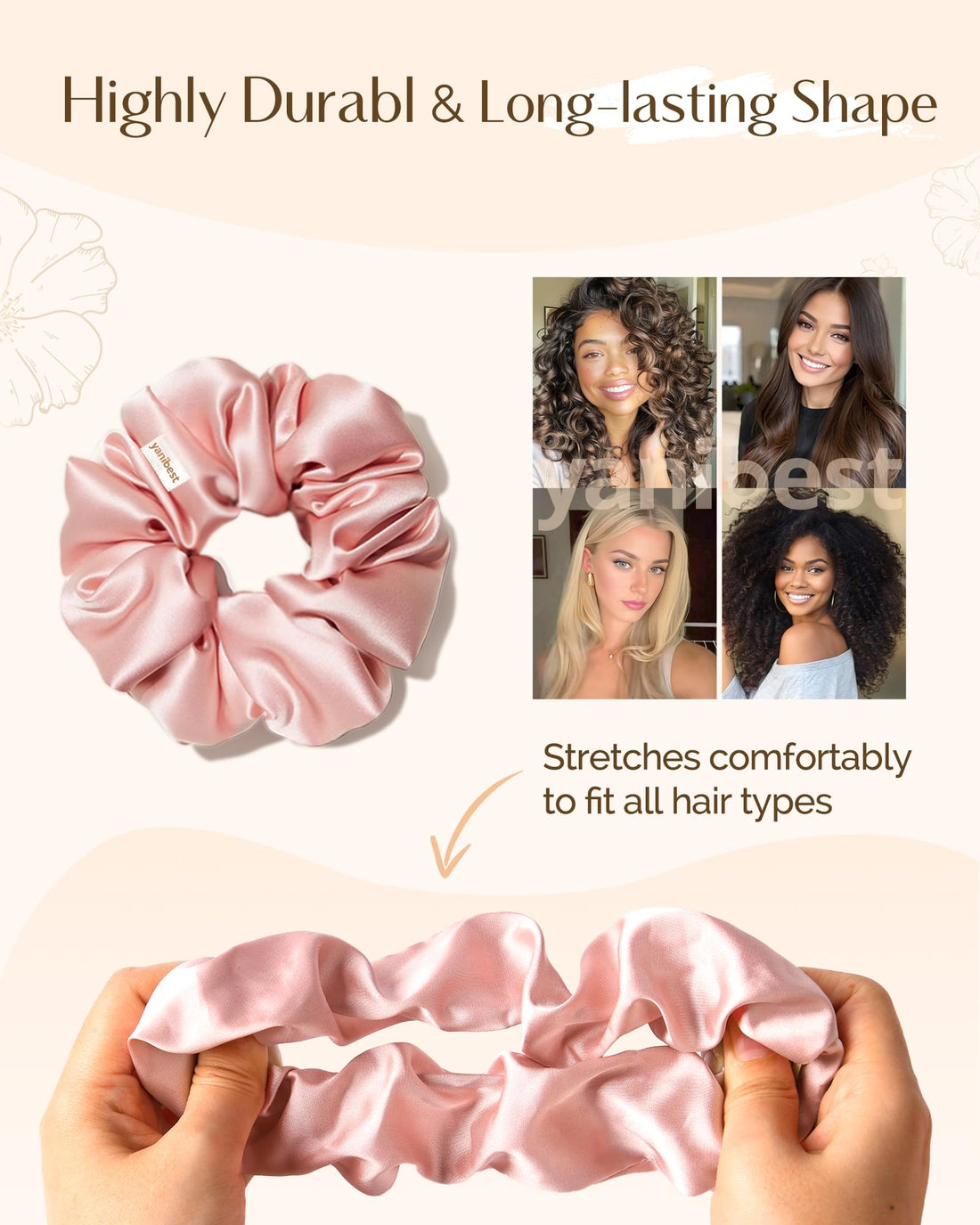 Yanibest 8 Pcs Satin Scrunchies - Silk Scrunchies Ponytail Holders, Soft Satin Hair Ties No Damage,Hair Accessories for Women Girls