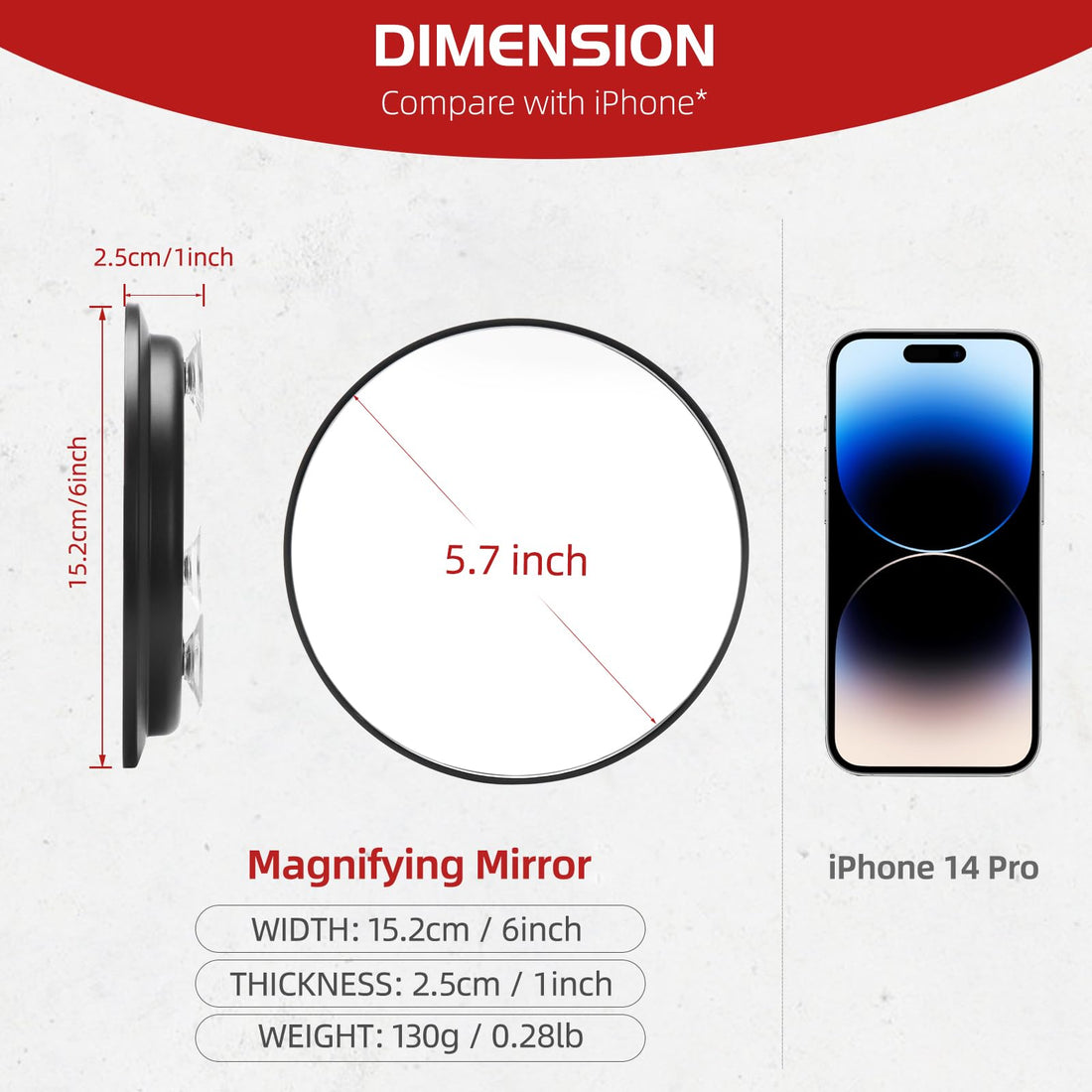 Round 30X Magnifying Mirror, 6inch Magnified Mirror with 3 Suction Cups, Compact Magnifying Mirror and Tweezers, 30X Travel Magnification Mirror for Makeup,Shaving,Blackhead Blemish Removal(Black-30X)