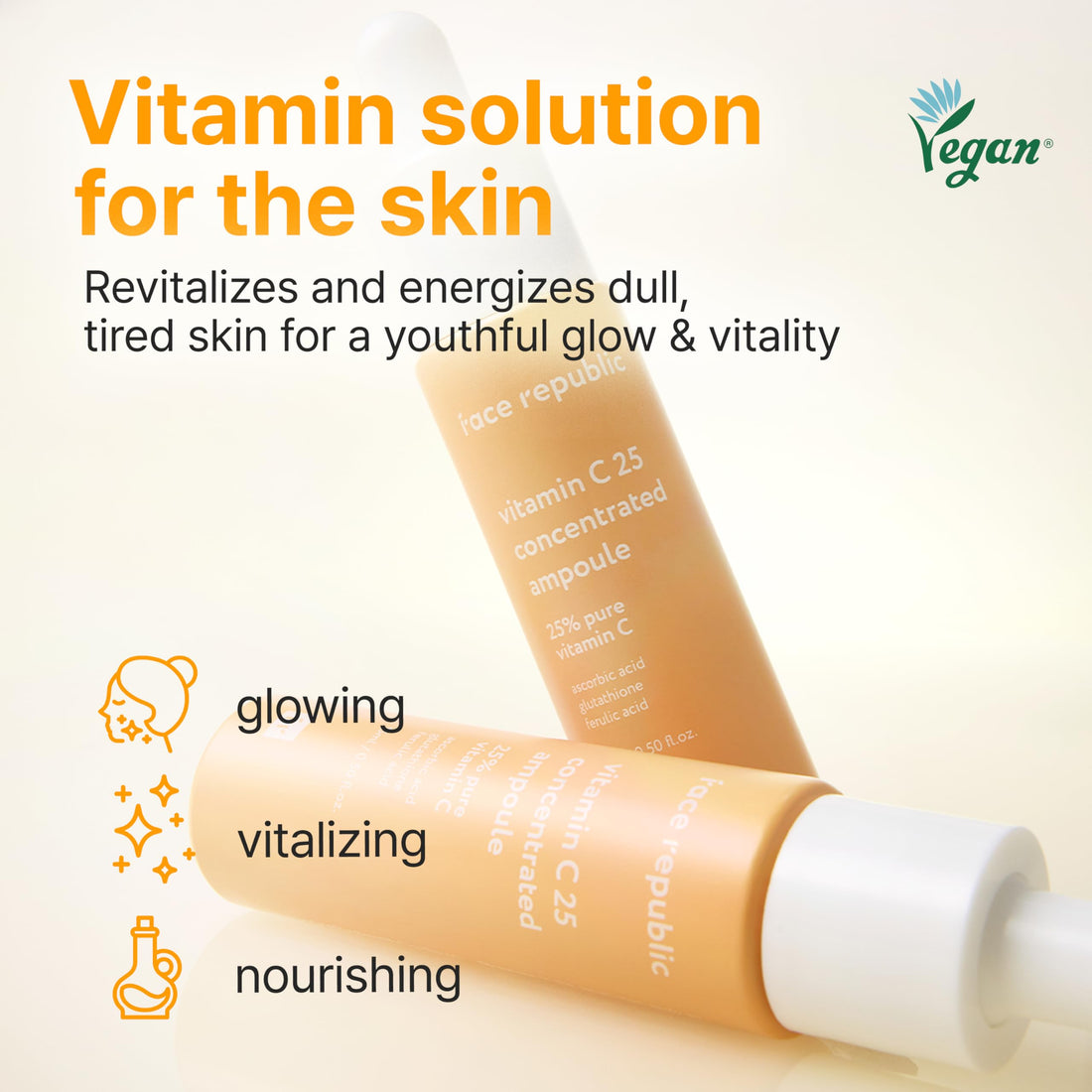 Face Republic Vitamin C 25 Concentrated Ampoule | 25% Ascorbic Acid, Glutathione, Antioxidants | No Irritation, Improve Skin Tone | Radiant Skin