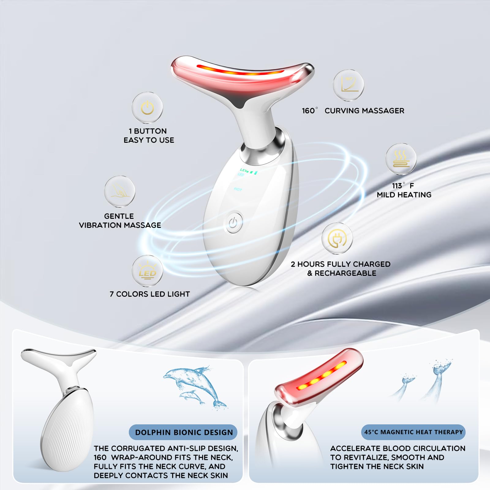 Red-Light-Therapy-for-Face and Neck, Red Light Therapy Wand, 7 Color Led Face Neck Sculpting Tool for Skin Care