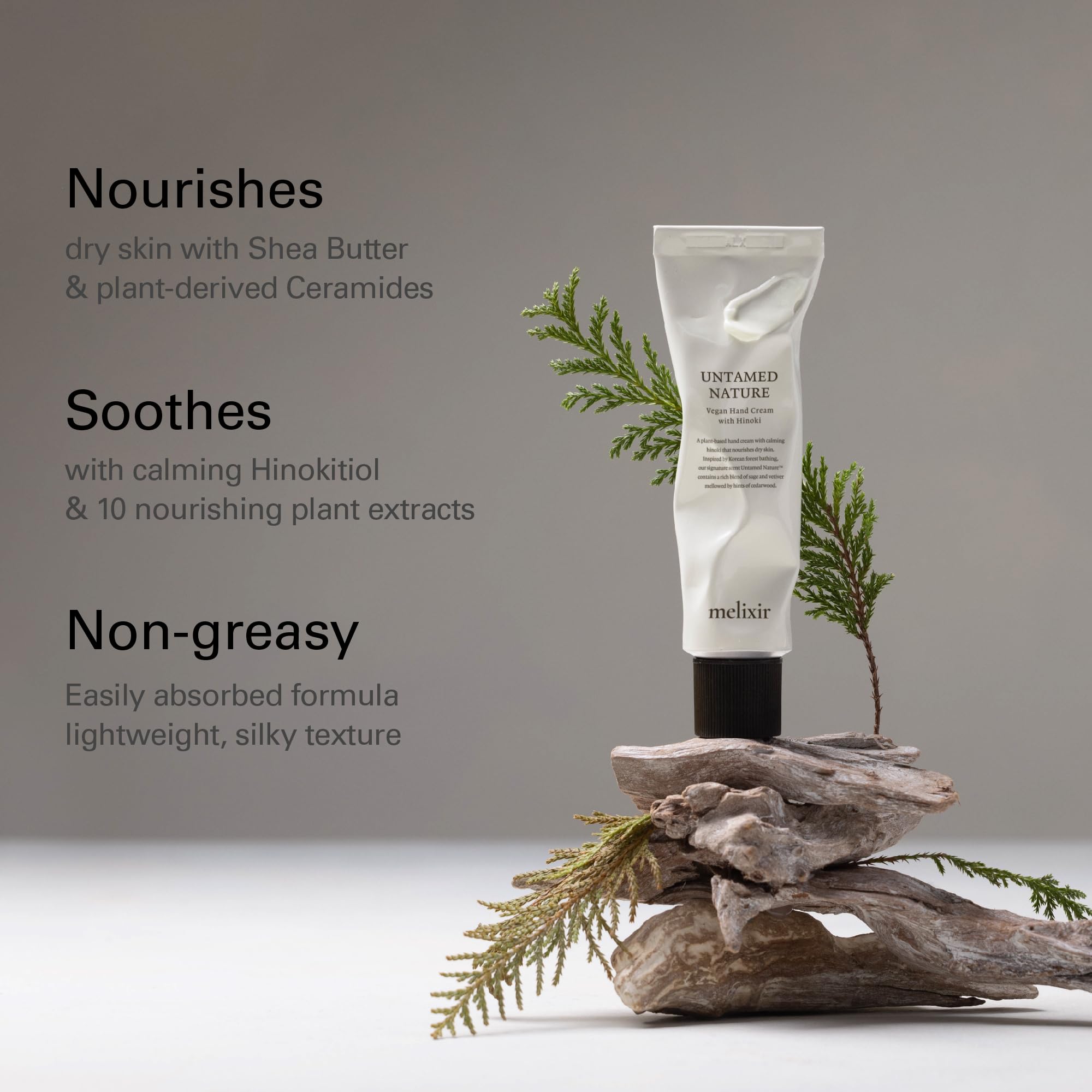 Melixir Vegan Hand Cream #Untamed Nature - Calming Forest Scented, Nourishes & Deeply Hydrates Dry Hands with Shea Butter, Non-Sticky & Velvety Finish, Travel Size, Korean Skincare (1.7 fl.oz.)