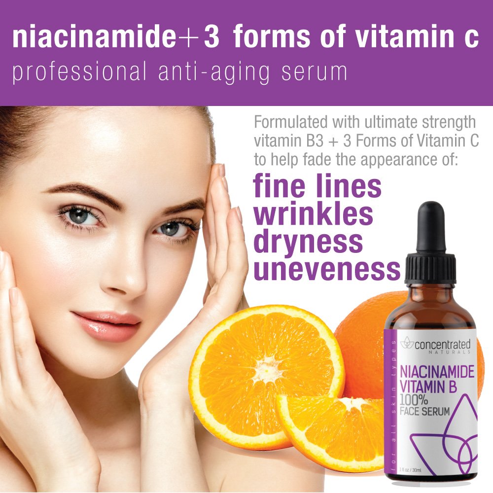 Natural Niacinamide Vitamin B w/Vitamin C & Hyaluronic Acid | Ultimate Strength Anti-Aging Serum for Face | May Help Smooth Appearance of Fine Lines & Wrinkles & Brighten