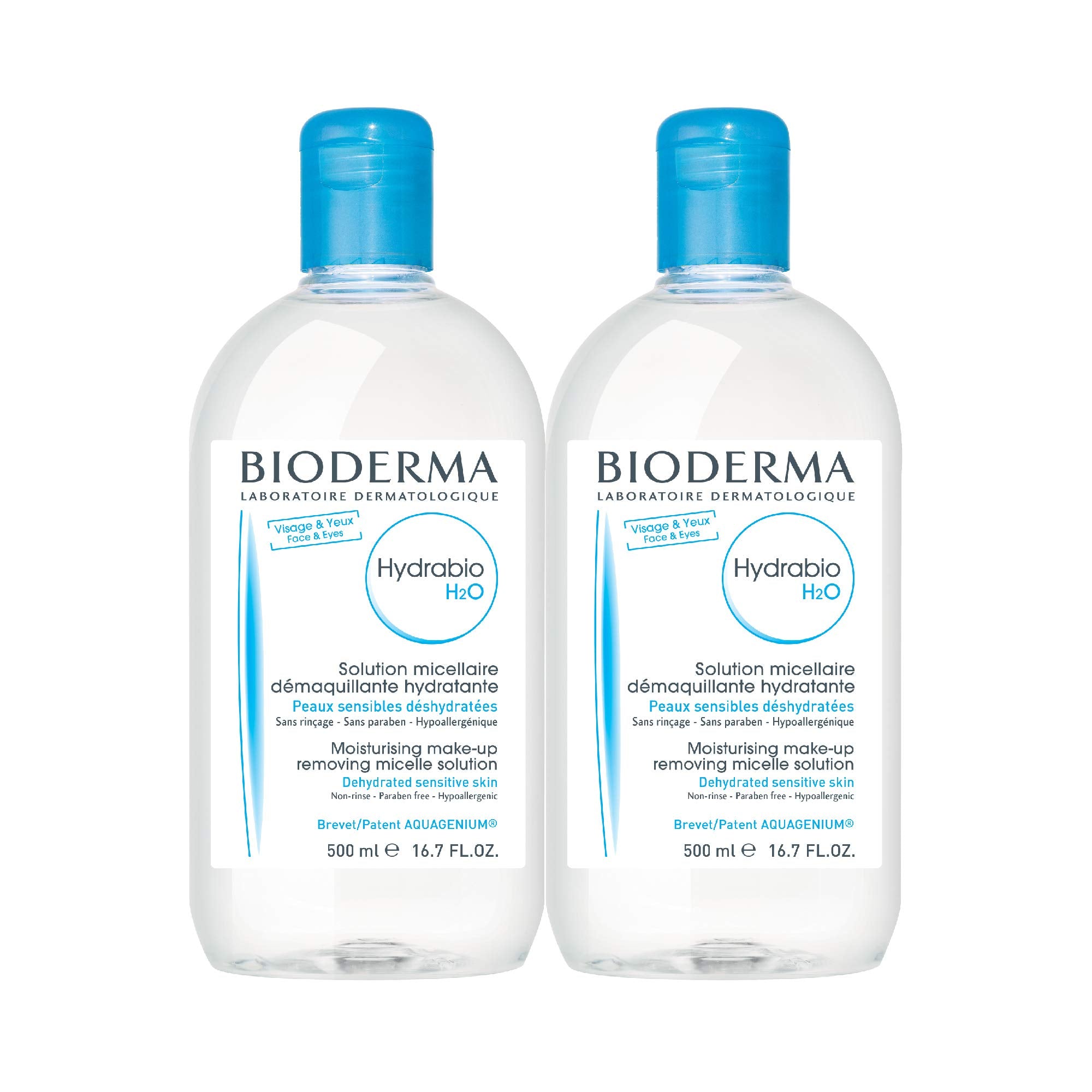 Bioderma Hydrabio DUO H2O Micellar Water Cleansing and Make-Up Removing for Dehydrated Sensitive Skin, 33.4 Fl Oz