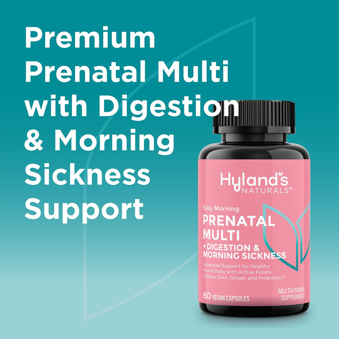 Hyland's Easy Morning Prenatal Multivitamin and Digestive Health and Morning Sickness Relief, 60 Vegan Capsules with Folate, Choline, Zinc, Ginger Root, Prebiotics and Algae DHA
