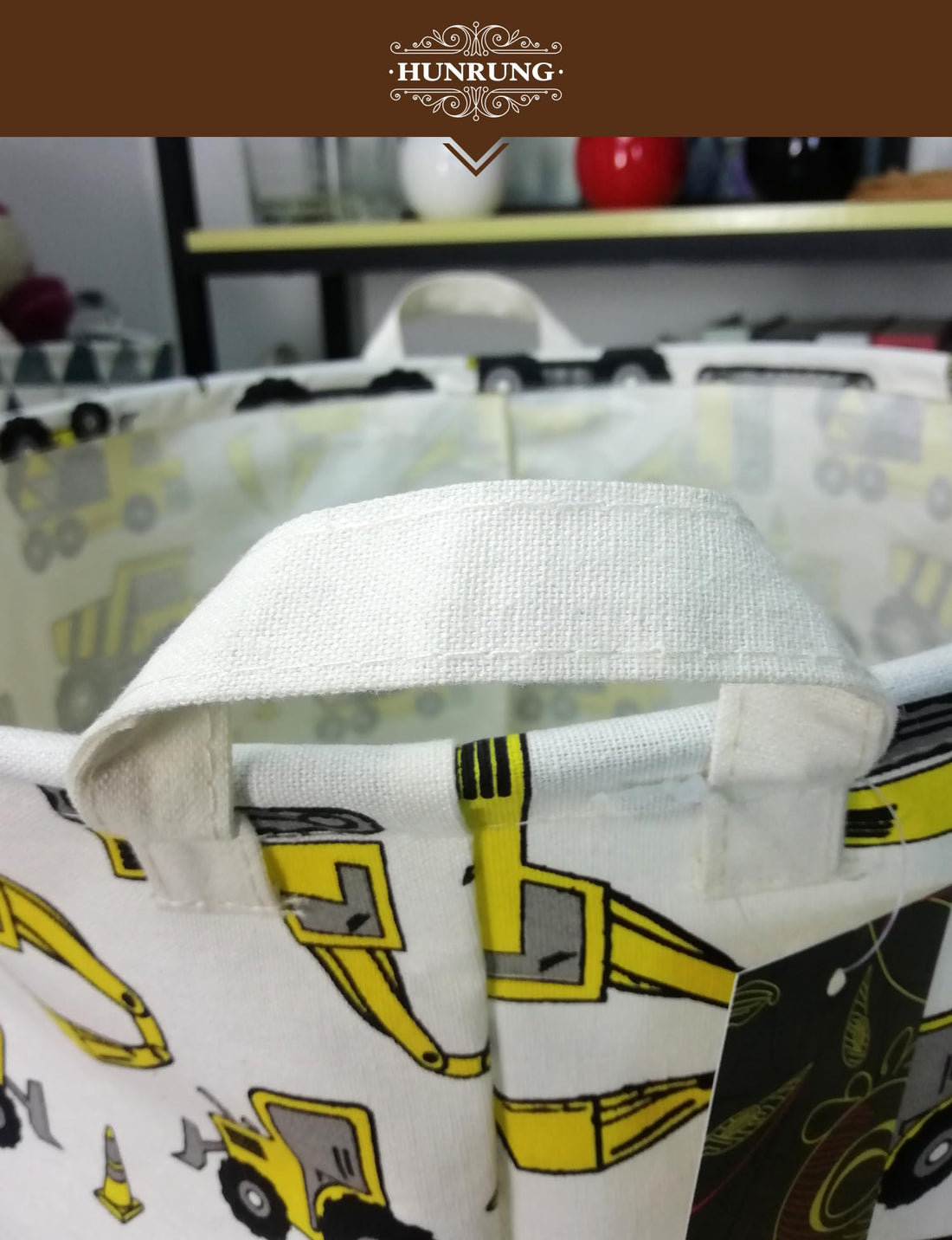 HUNRUNG Laundry Hamper,Large Canvas Fabric Lightweight Storage Basket Toy Organizer Dirty Clothes Collapsible Waterproof for College Dorms, Children Bedroom,Bathroom(Round Engineering)