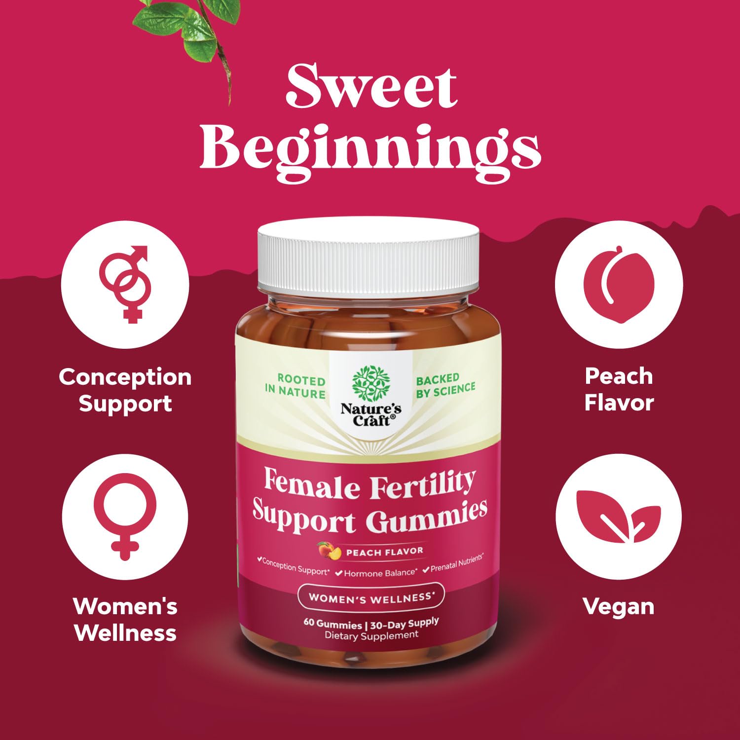 Fertility Gummies for Women Trying to Conceive - Yummy Gummy Fertility Supplement for Women with Myo-Inositol Folic Acid & Vitex Chasteberry - Vegan Non-GMO & Gluten Free - Juicy Peach (30 Servings)