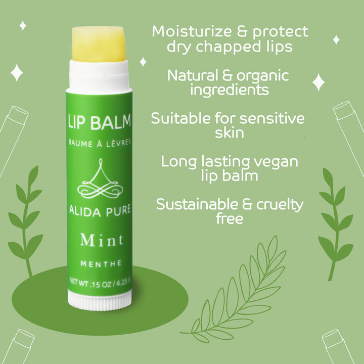 PURE + SIMPLE Peppermint Lip Balm Collection, Vegan, Set of 5 Tubes, Avocado Butter, Jojoba Oil, Vitamin E Complex Healing Treatment