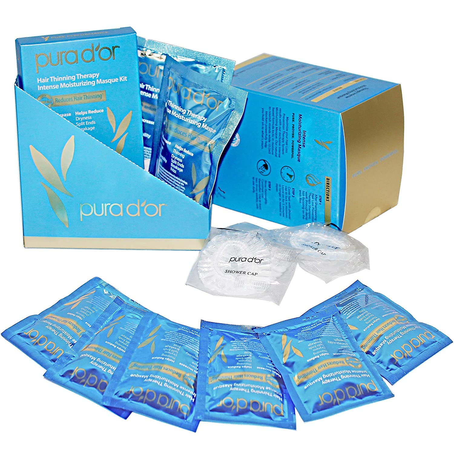 PURA D'OR Hair Thinning Therapy Intense Moisturizing Biotin Masque 1.2oz 8-Pack (9.6oz) Deeply Hydrating Treatment Hair Mask with Caffeine, Catalase for Thicker Hair, Men & Women (Packaging may vary)